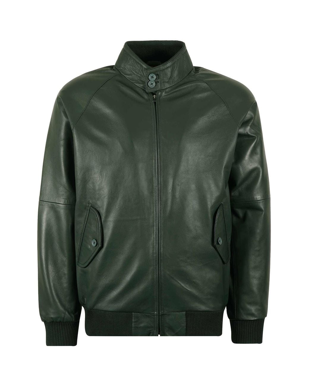 real hoxton Green Leather Harrington Jacket for men