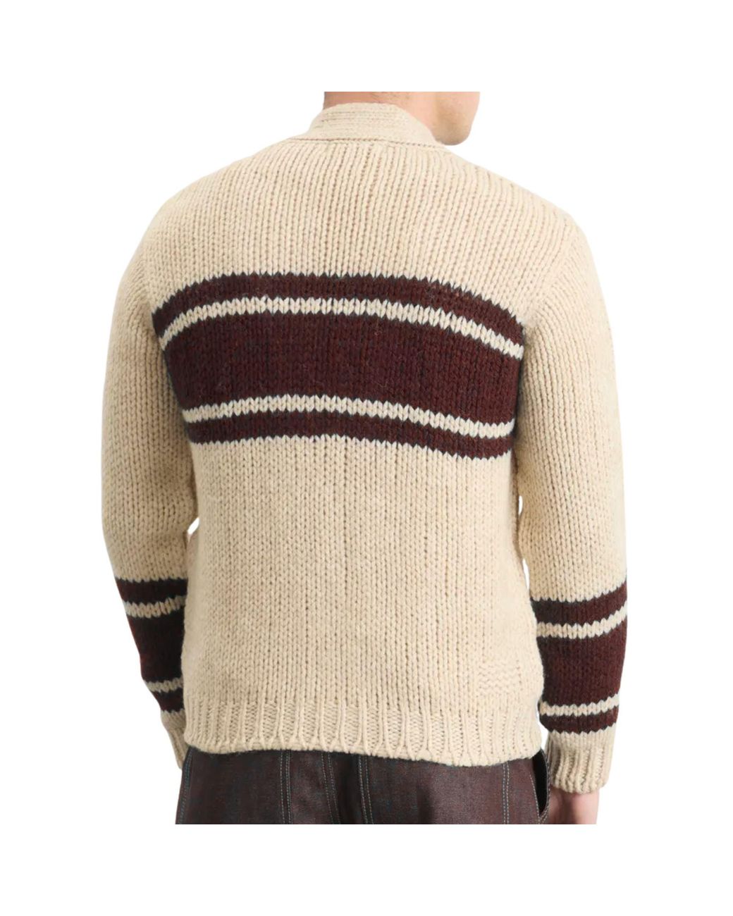 Universal Works Natural Langdale Cardigan Chunky Knit Stripe for men