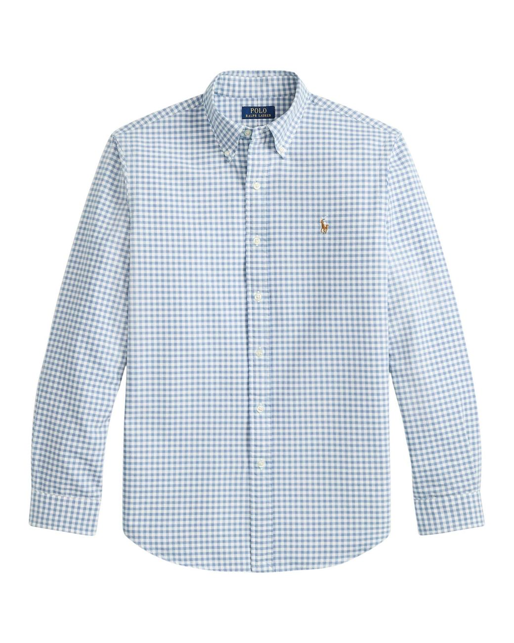 Polo Ralph Lauren Blue Custom Fit Gingham Oxford Shirt for men