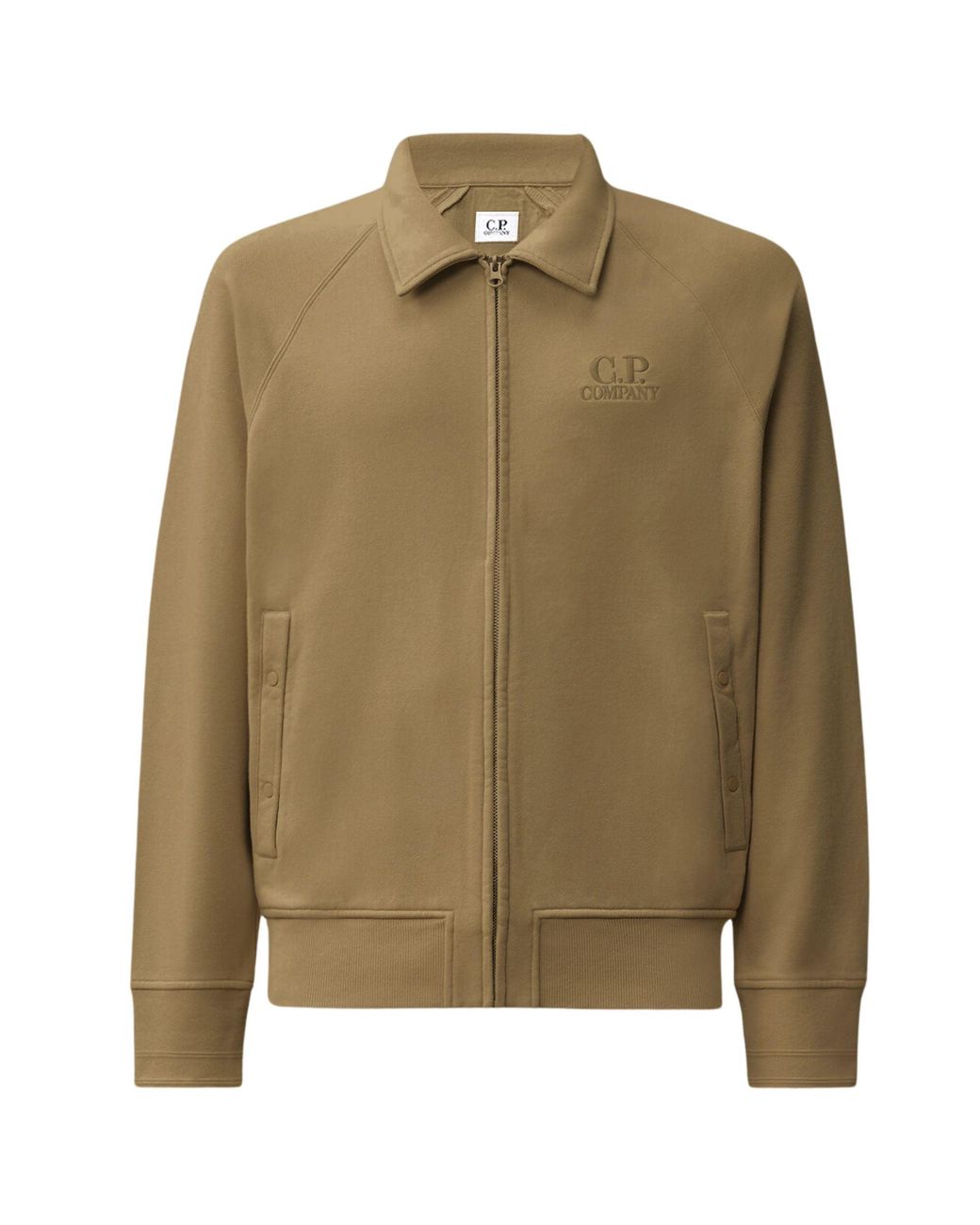 C P Company Green C.P Company Diagonal Raised Fleece Polo Zip Sweatshirt for men