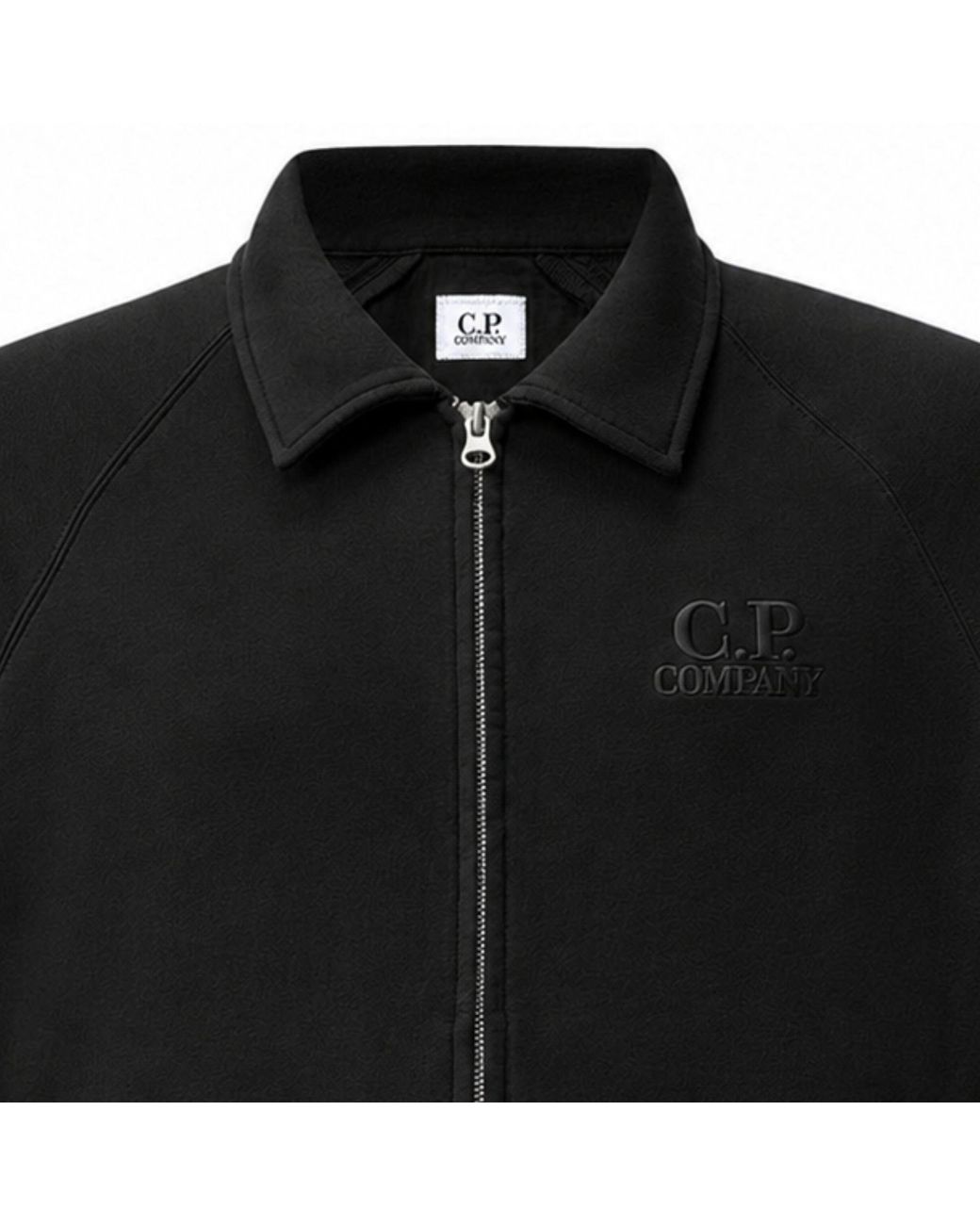 C P Company Black C.P Company Diagonal Raised Fleece Polo Zip Sweatshirt for men
