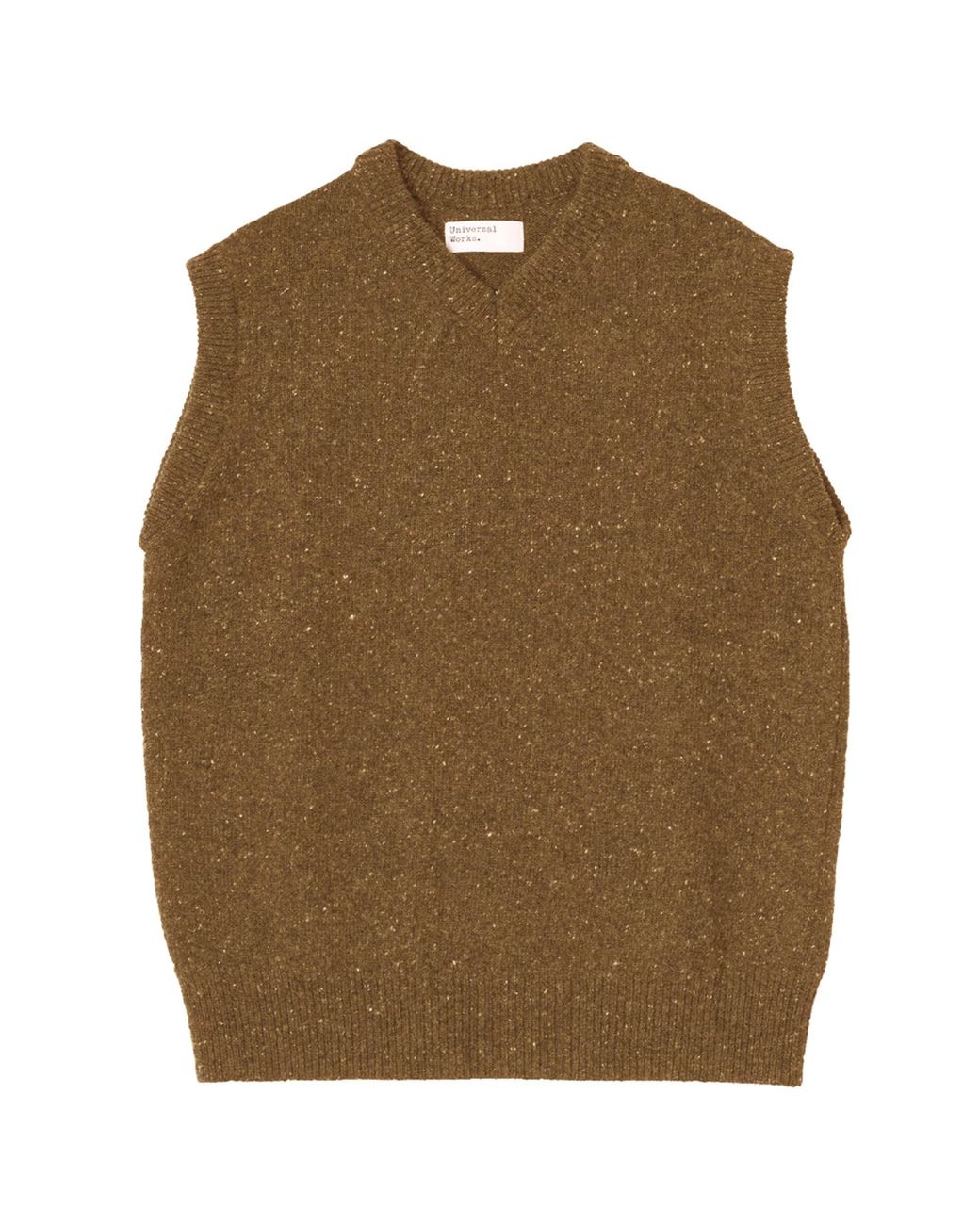 Universal Works Brown Sweater Vest Wool Fleck for men
