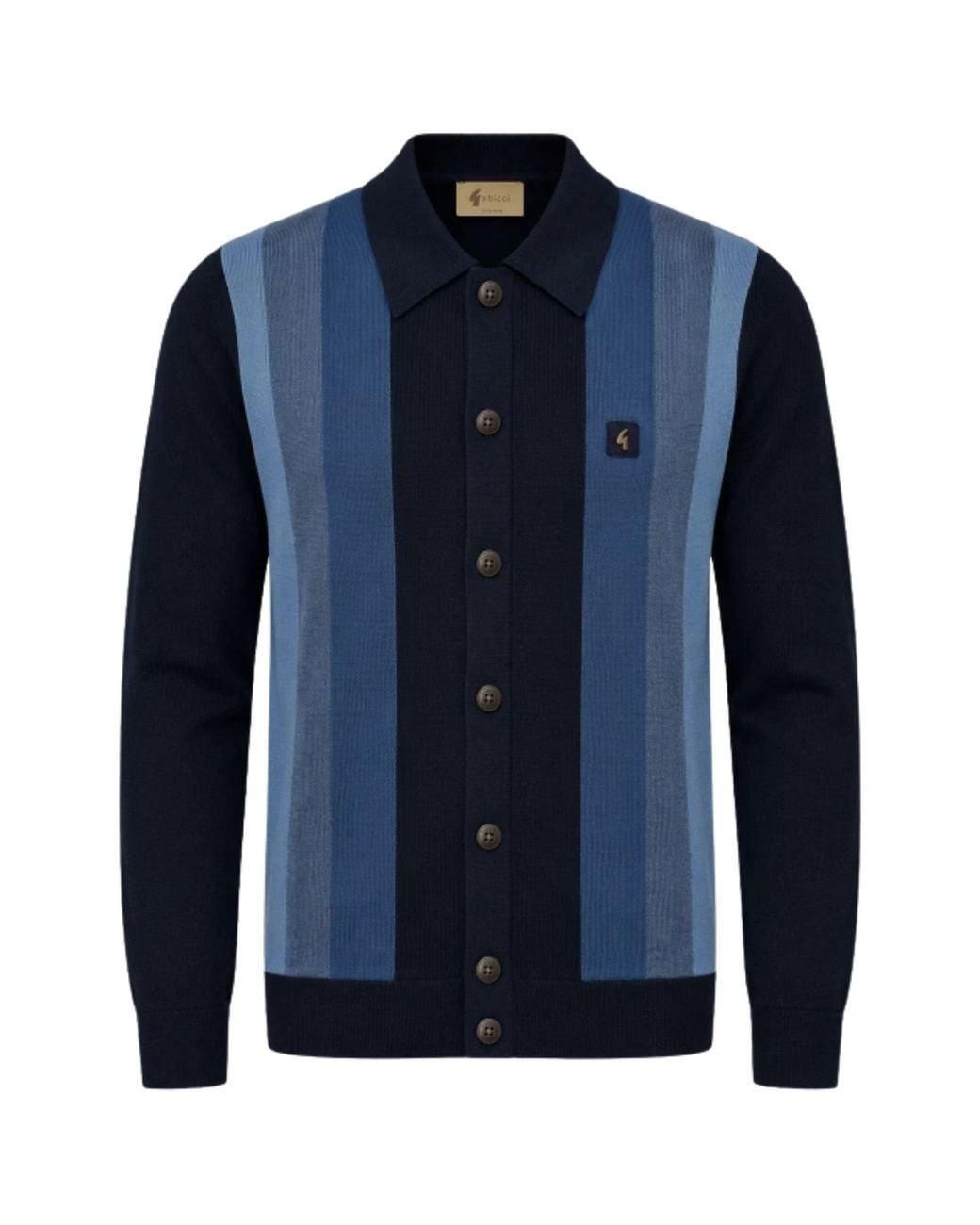 Gabicci Blue Pedro Long Sleeve Button Thru Knit Polo for men