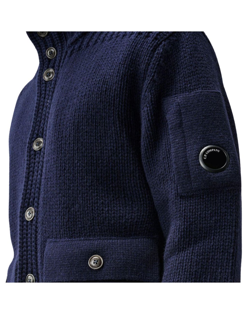 C P Company Blue Lambswool Lens Button Sweater for men