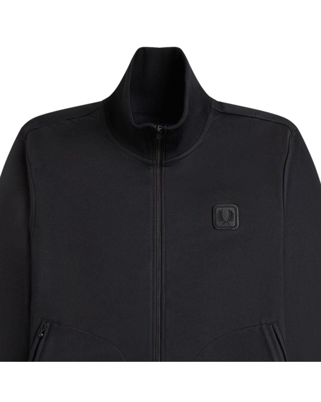 Fred Perry Black Leather Patch Track Jacket for men