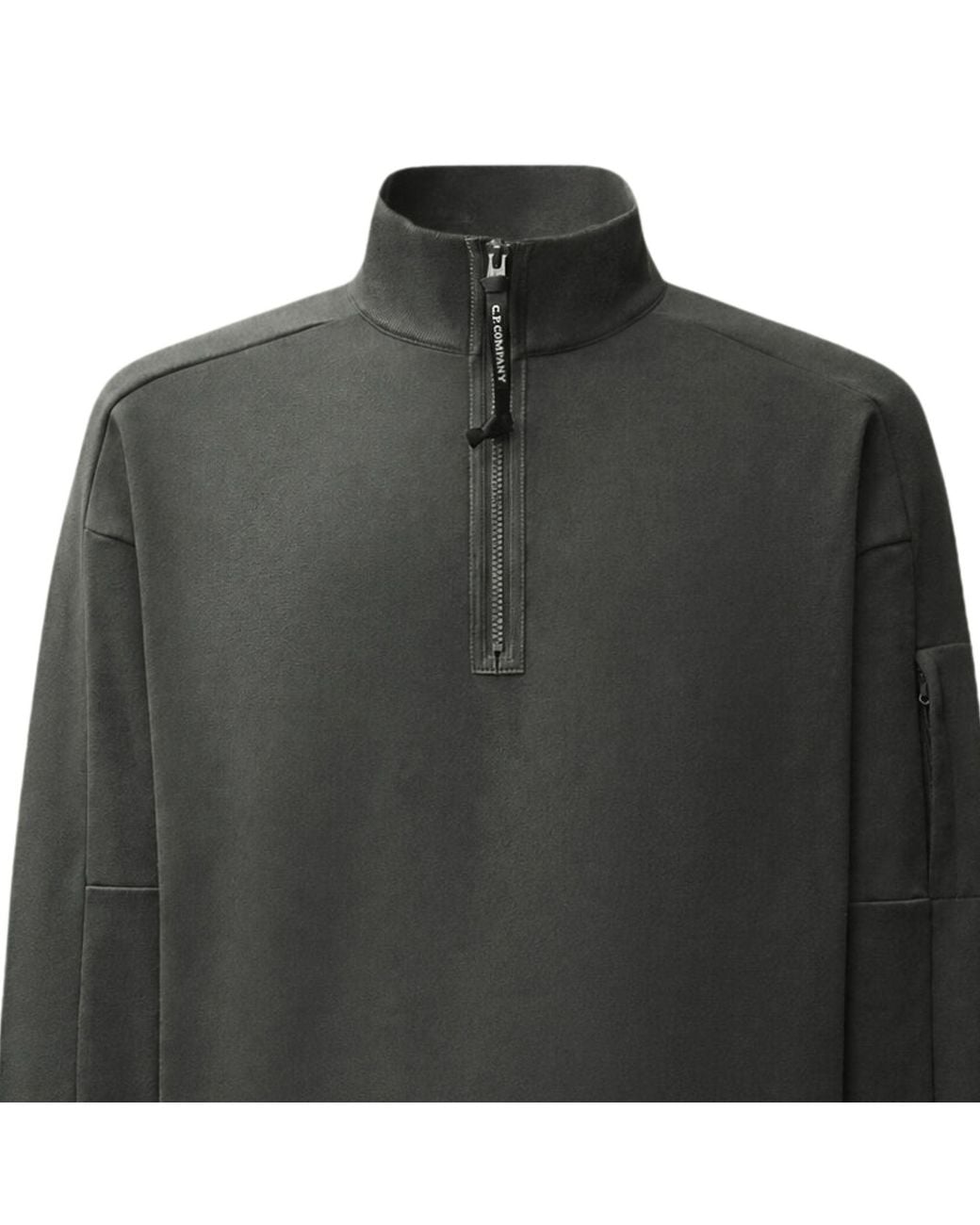 C P Company Green C.P. Company Diagonal Raised Fleece Lens Half Zip Sweatshirt for men