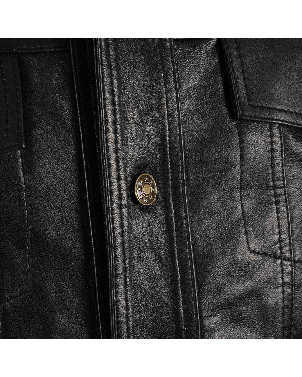 real hoxton Black Leather Trucker Jacket for men