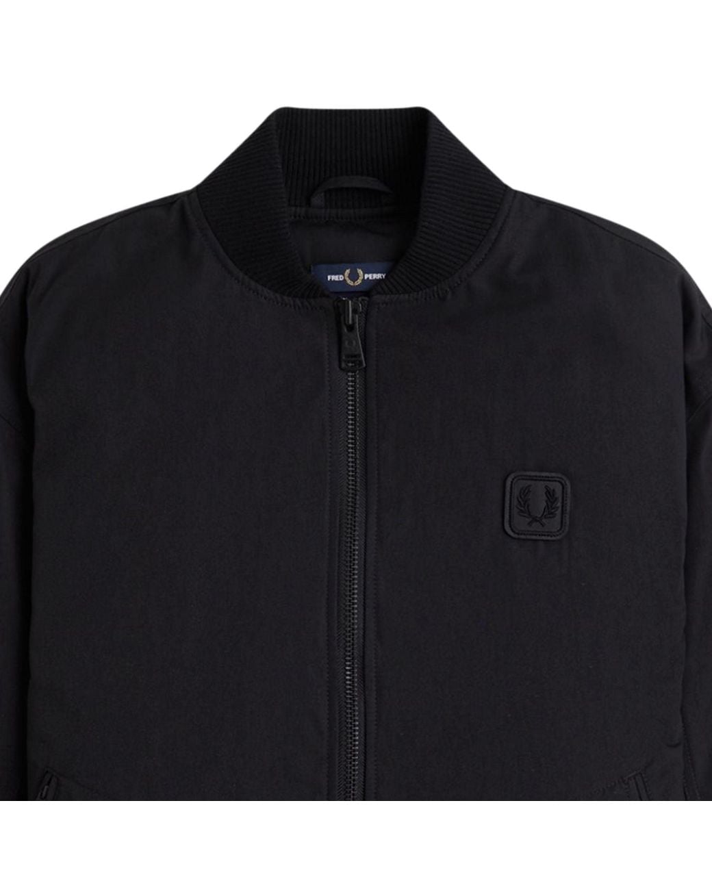 Fred Perry Black Leather Patch Bomber Jacket for men