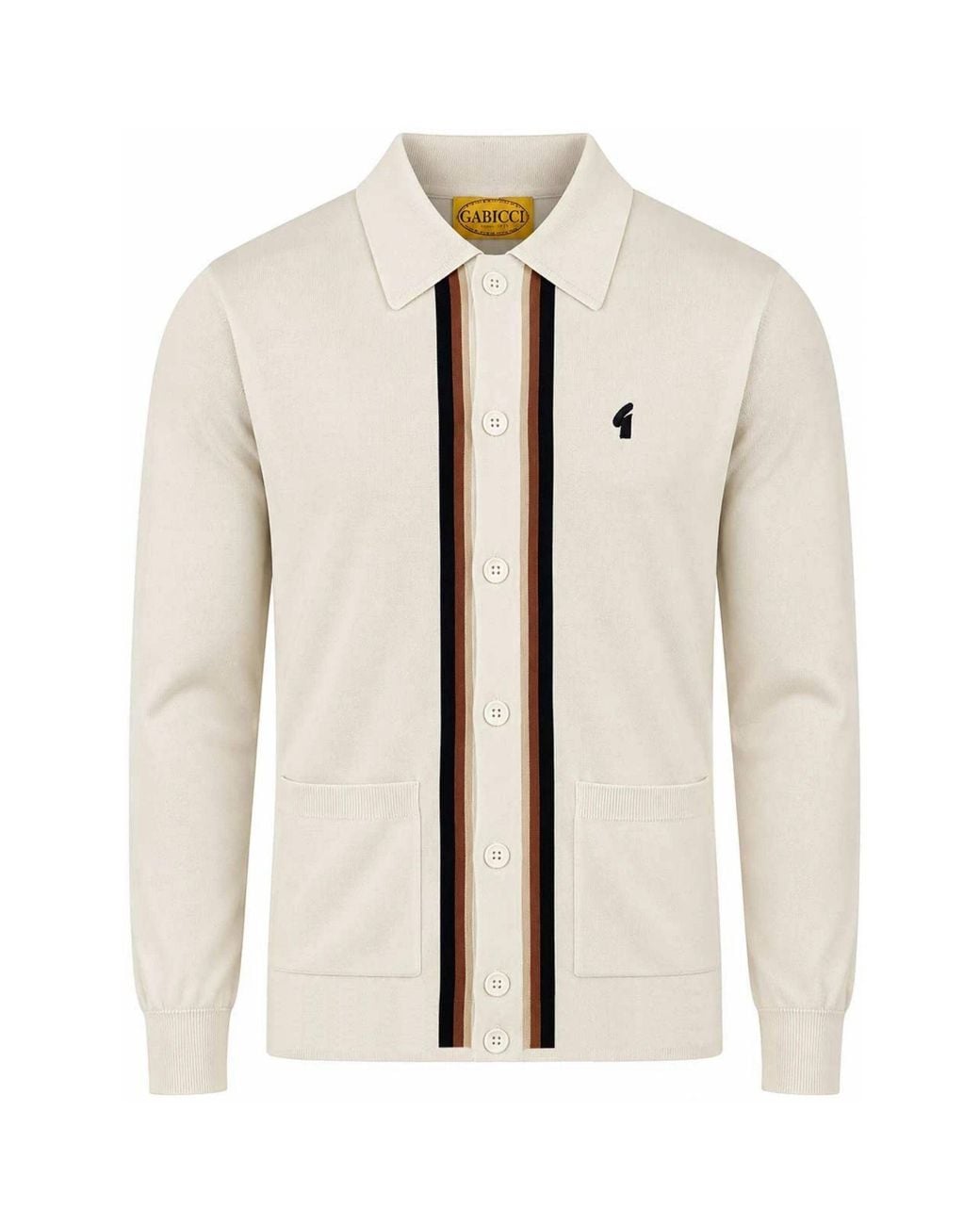 Gabicci Natural Bromley Long Sleeve Button Thru Knit Polo for men