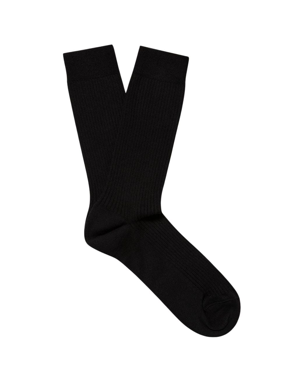 Sunspel Black Cotton Ribbed Socks for men