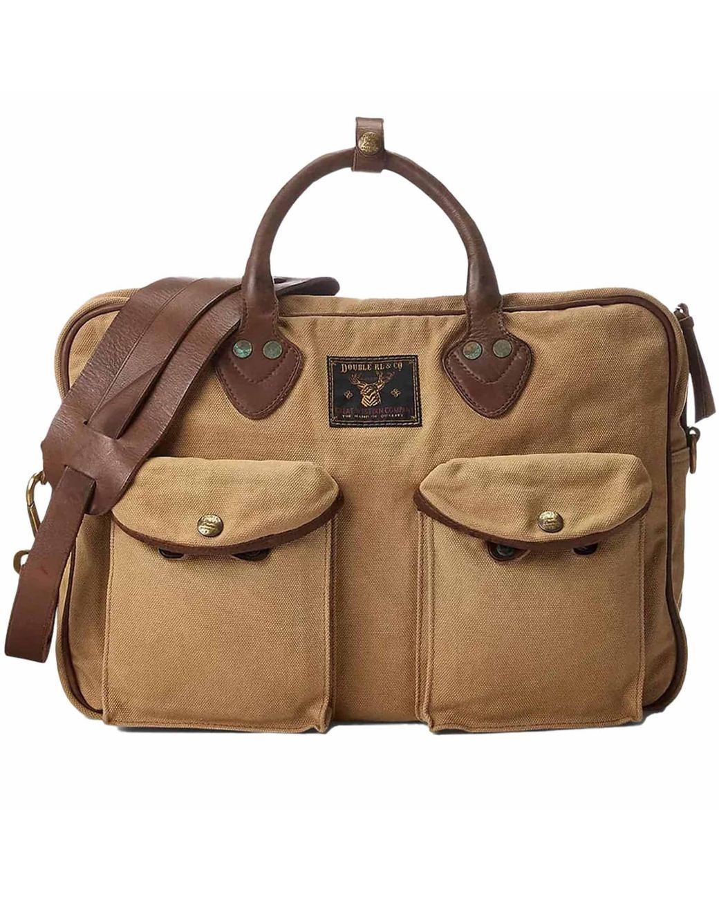 RRL Brown Leather-Trim Canvas Briefcase for men