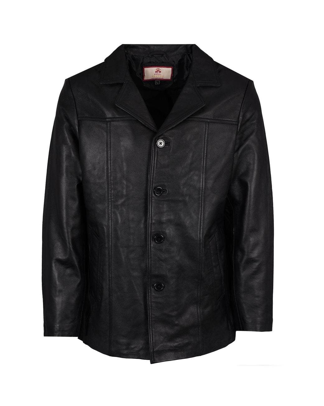 real hoxton Black Leather Reefer Jacket for men