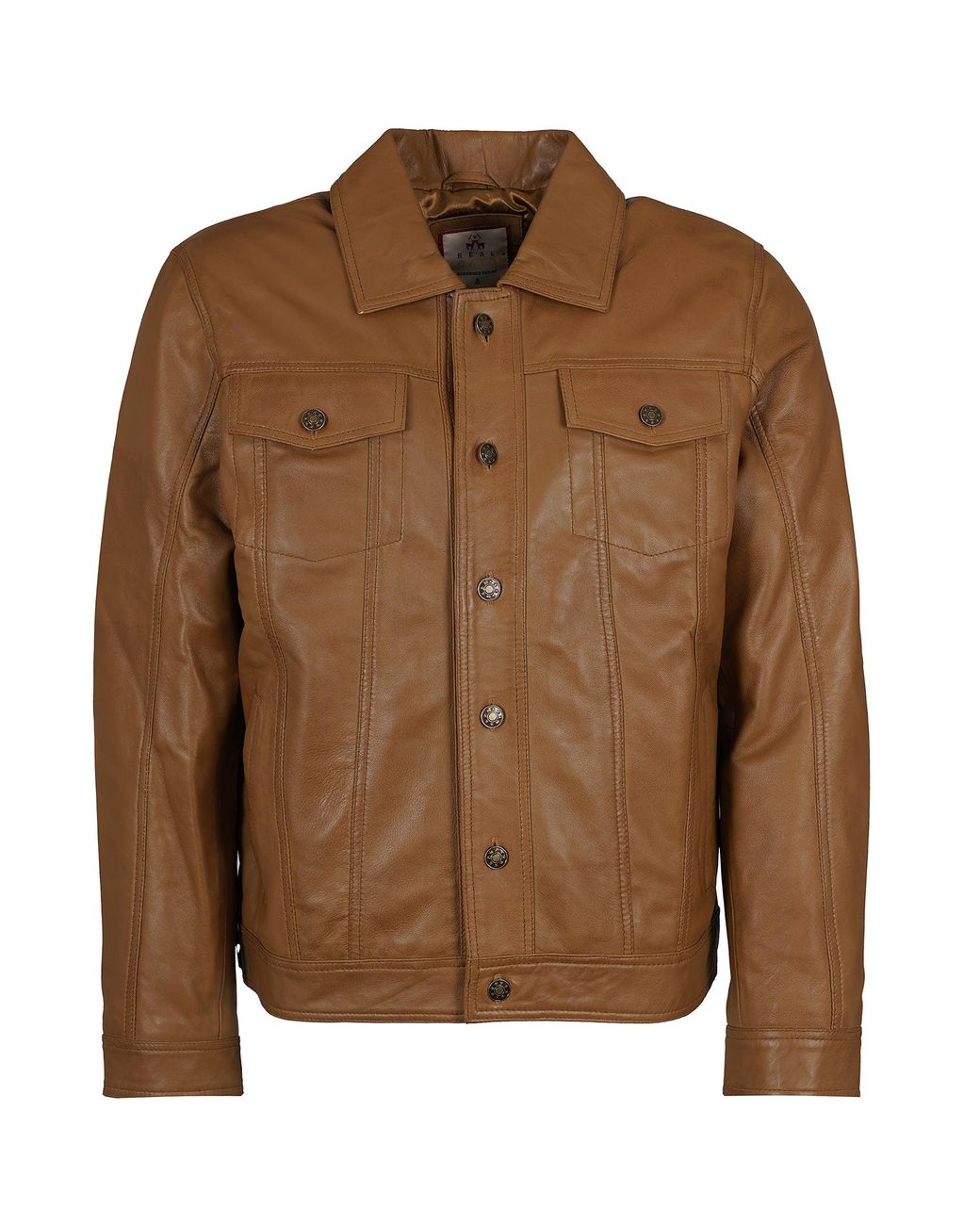real hoxton Brown Leather Trucker Jacket for men