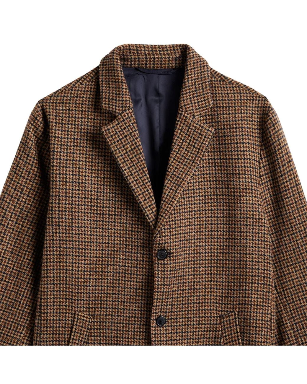 Portuguese Flannel Brown Pied Poule Overcoat for men