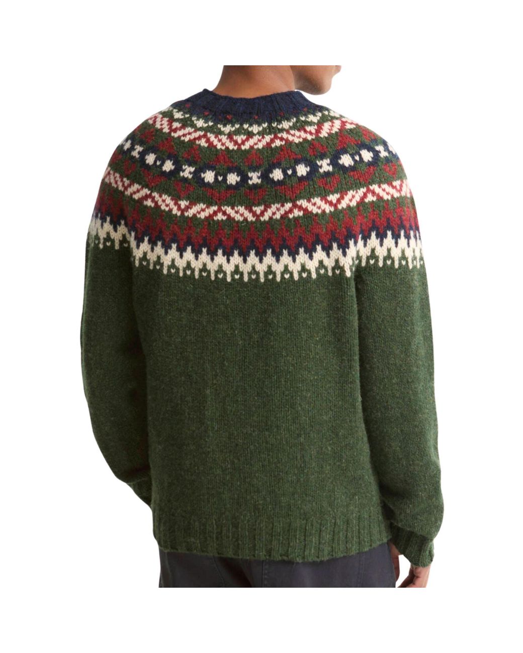 Barbour Green Scottish Made Fair Isle Crew Neck Jumper for men
