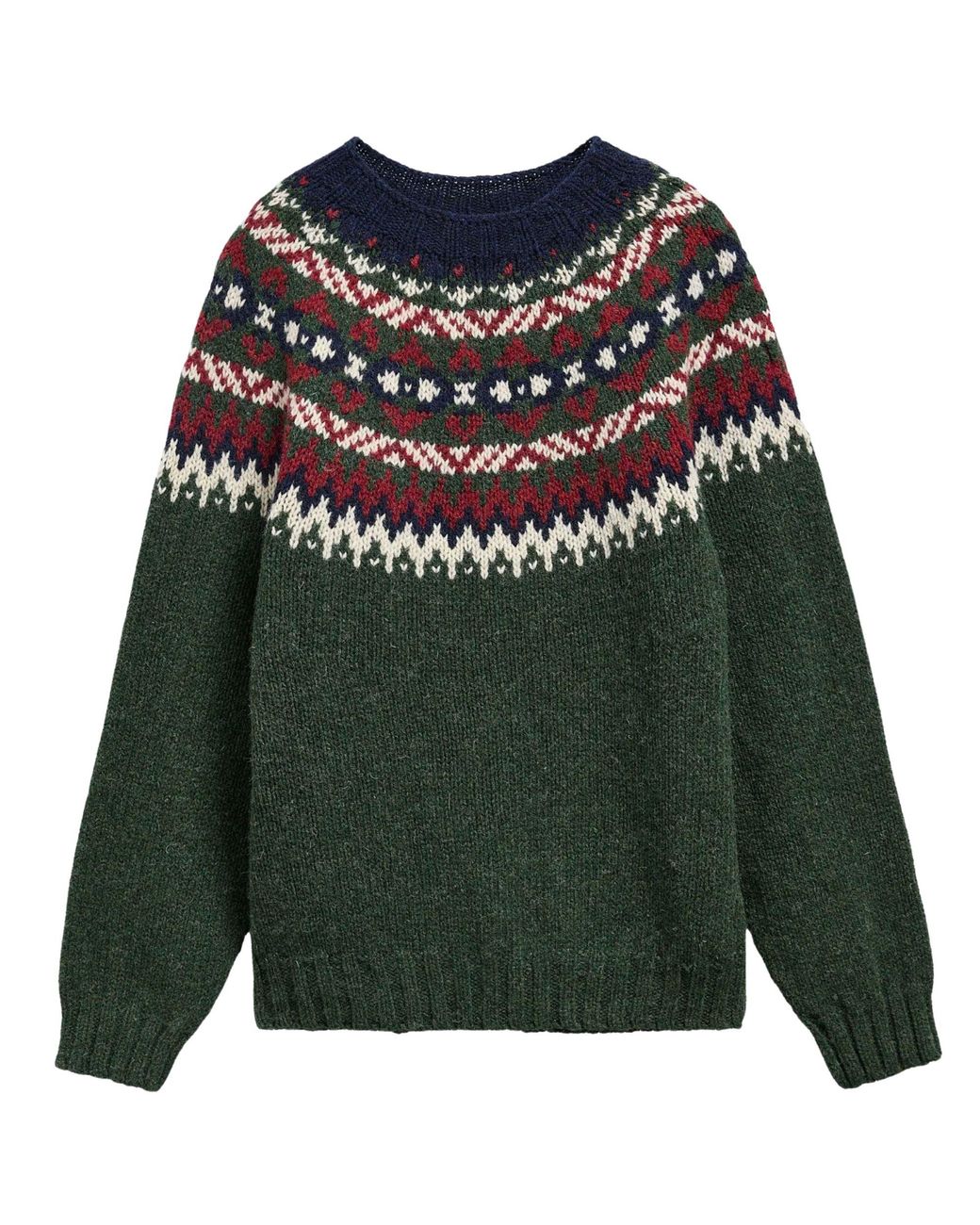 Barbour Green Scottish Made Fair Isle Crew Neck Jumper for men