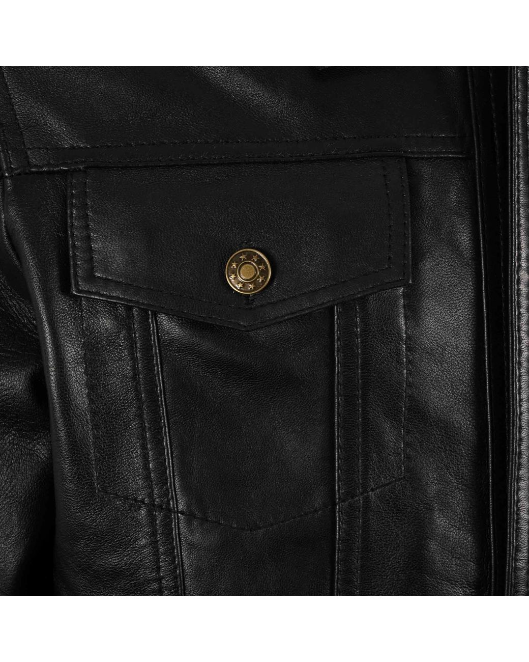 real hoxton Black Leather Trucker Jacket for men