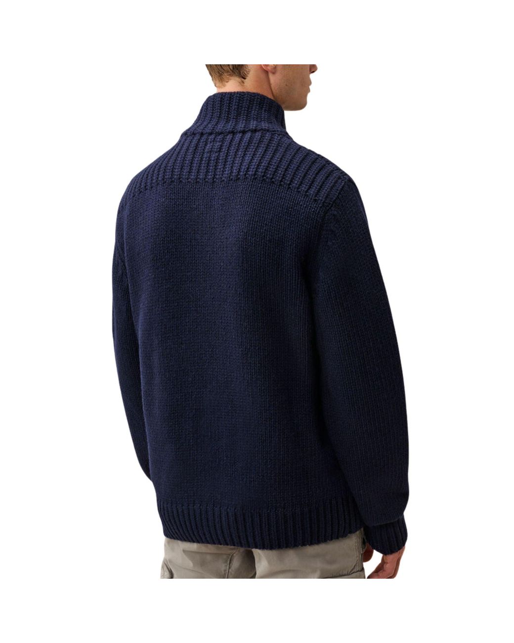 C P Company Blue Lambswool Lens Button Sweater for men