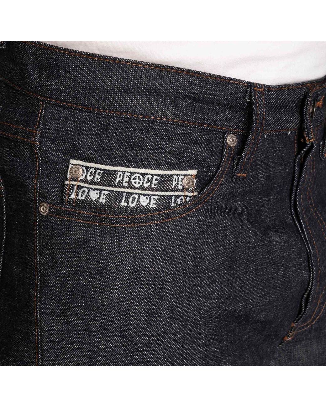 Naked & Famous Black Weird Guy Love & Peace Selvedge Jeans for men