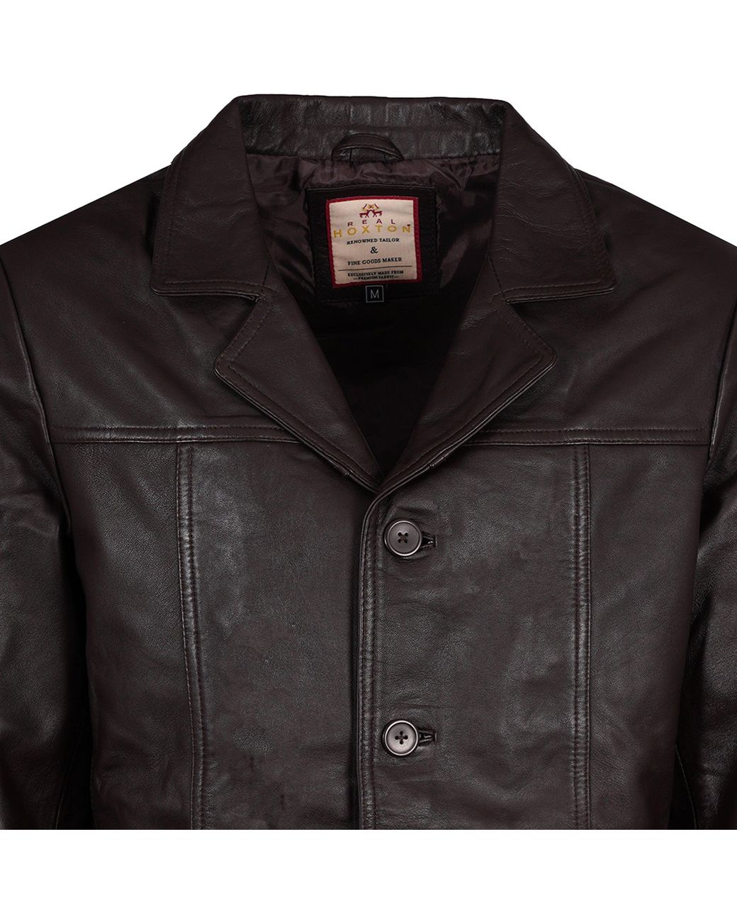 real hoxton Black Leather Reefer Jacket for men