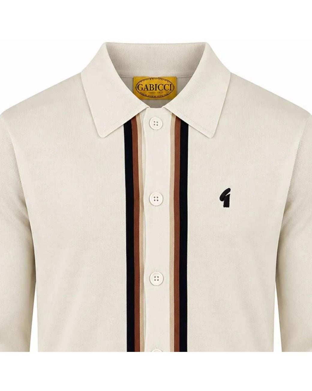 Gabicci Natural Bromley Long Sleeve Button Thru Knit Polo for men