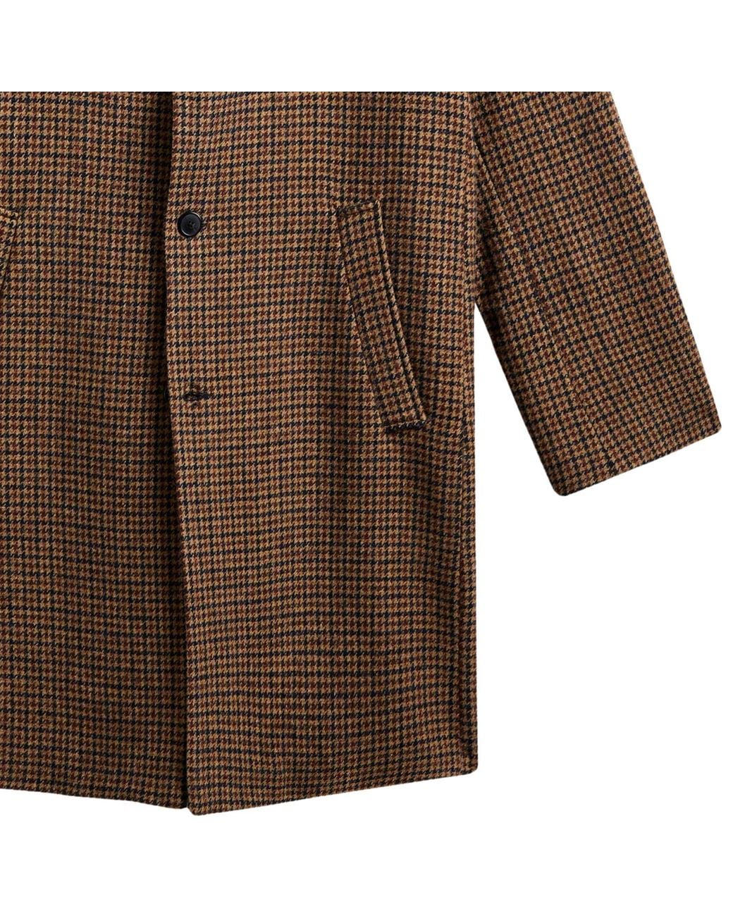 Portuguese Flannel Brown Pied Poule Overcoat for men