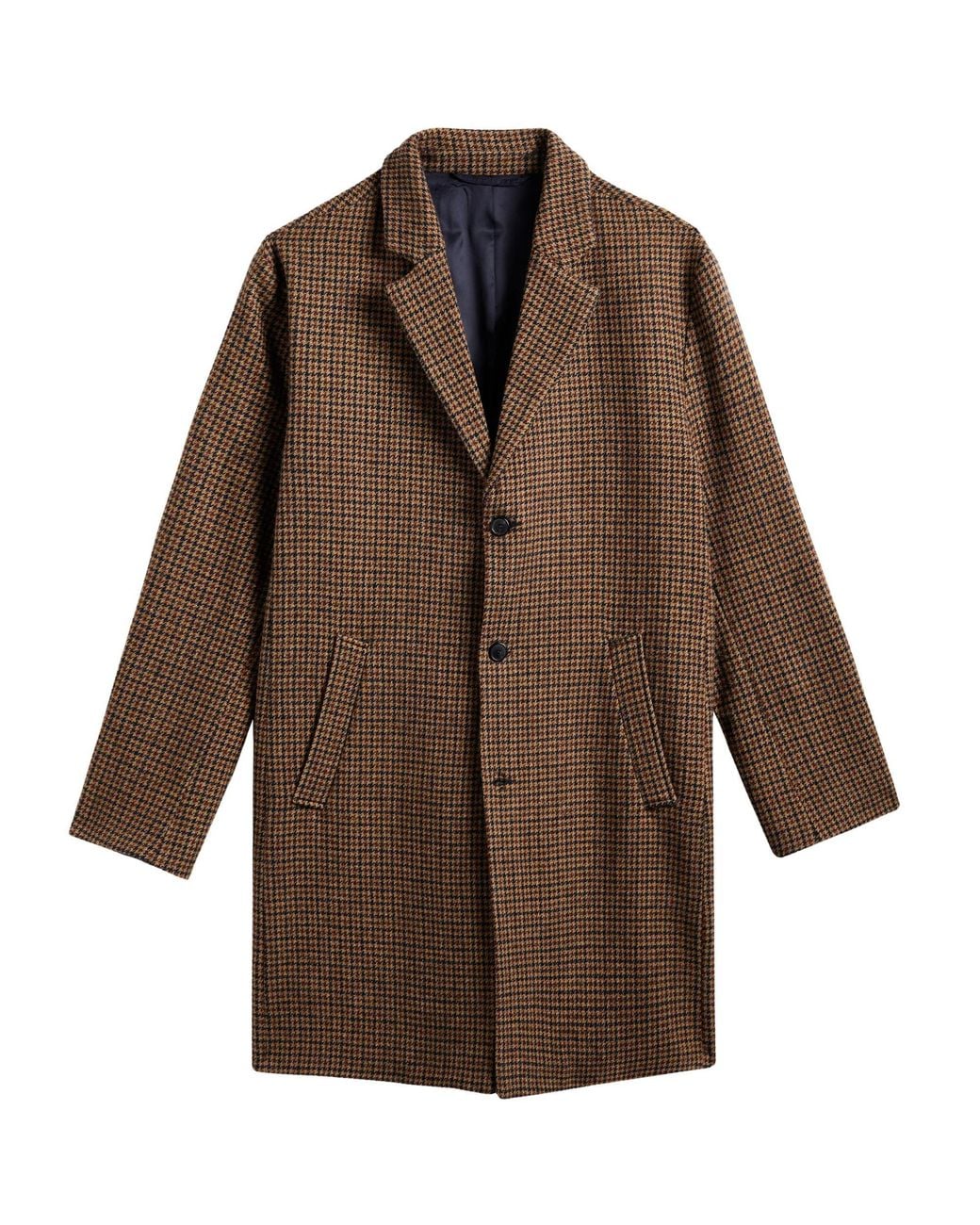 Portuguese Flannel Brown Pied Poule Overcoat for men