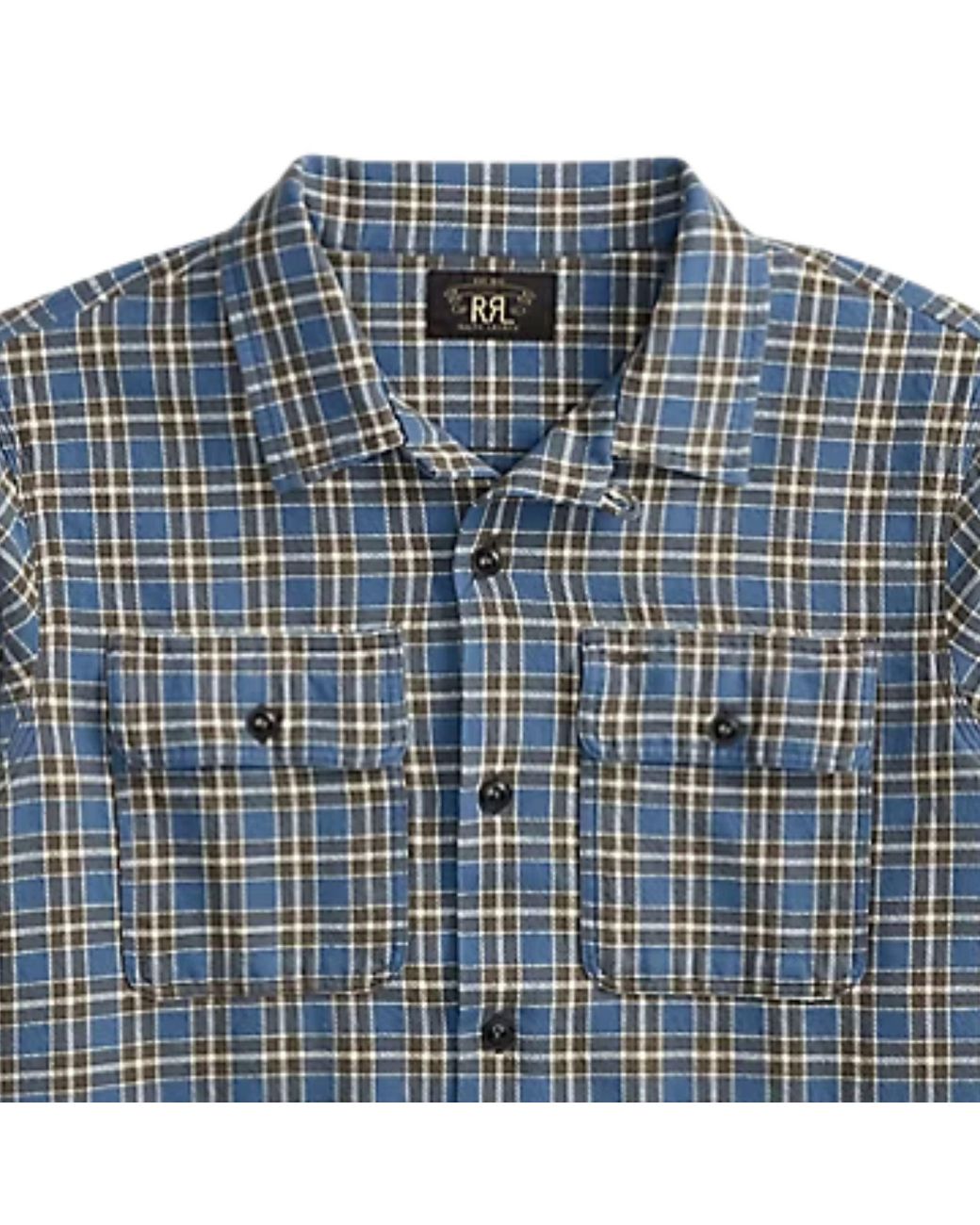 RRL Blue Plaid Twill Camp Shirt for men