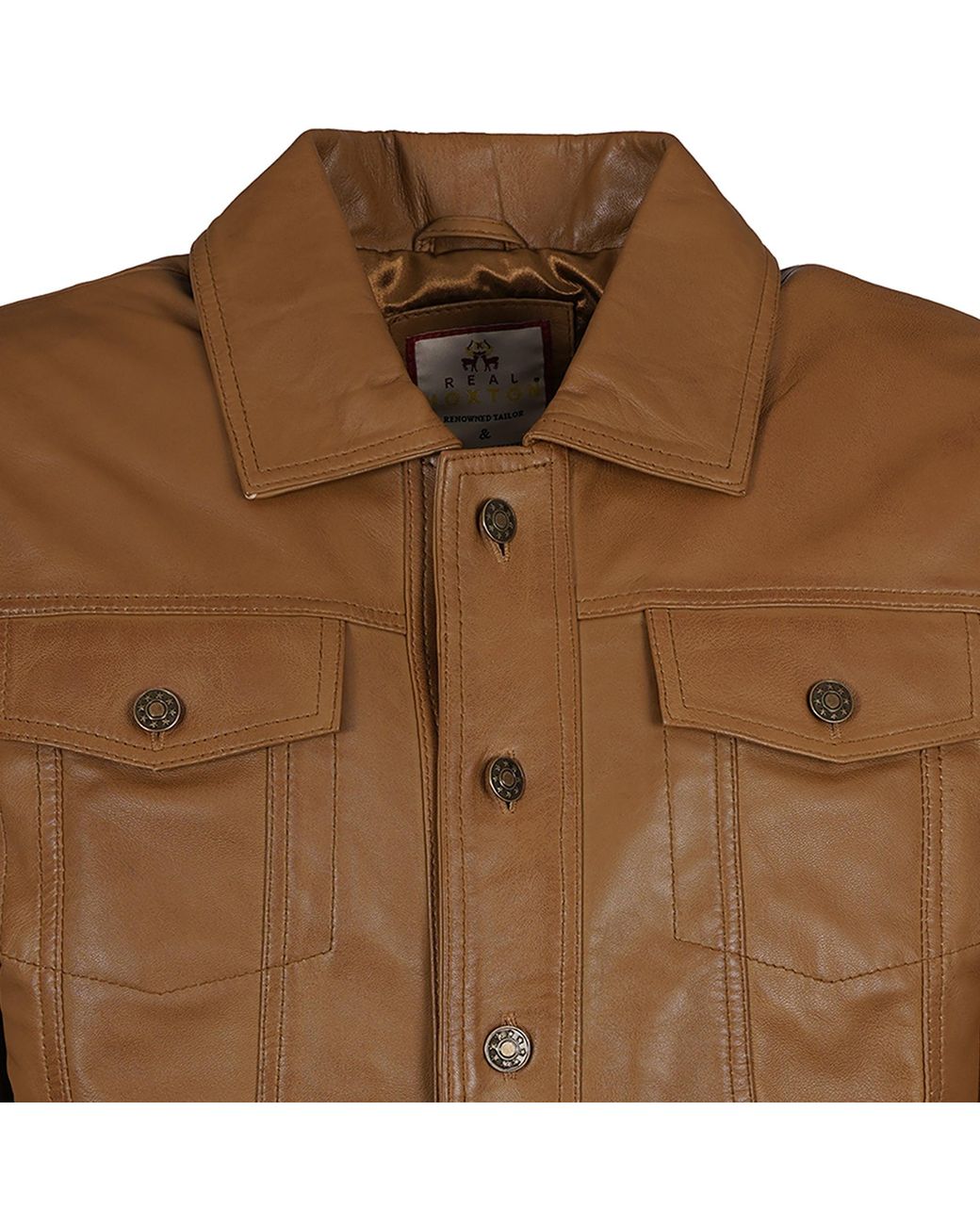 real hoxton Brown Leather Trucker Jacket for men