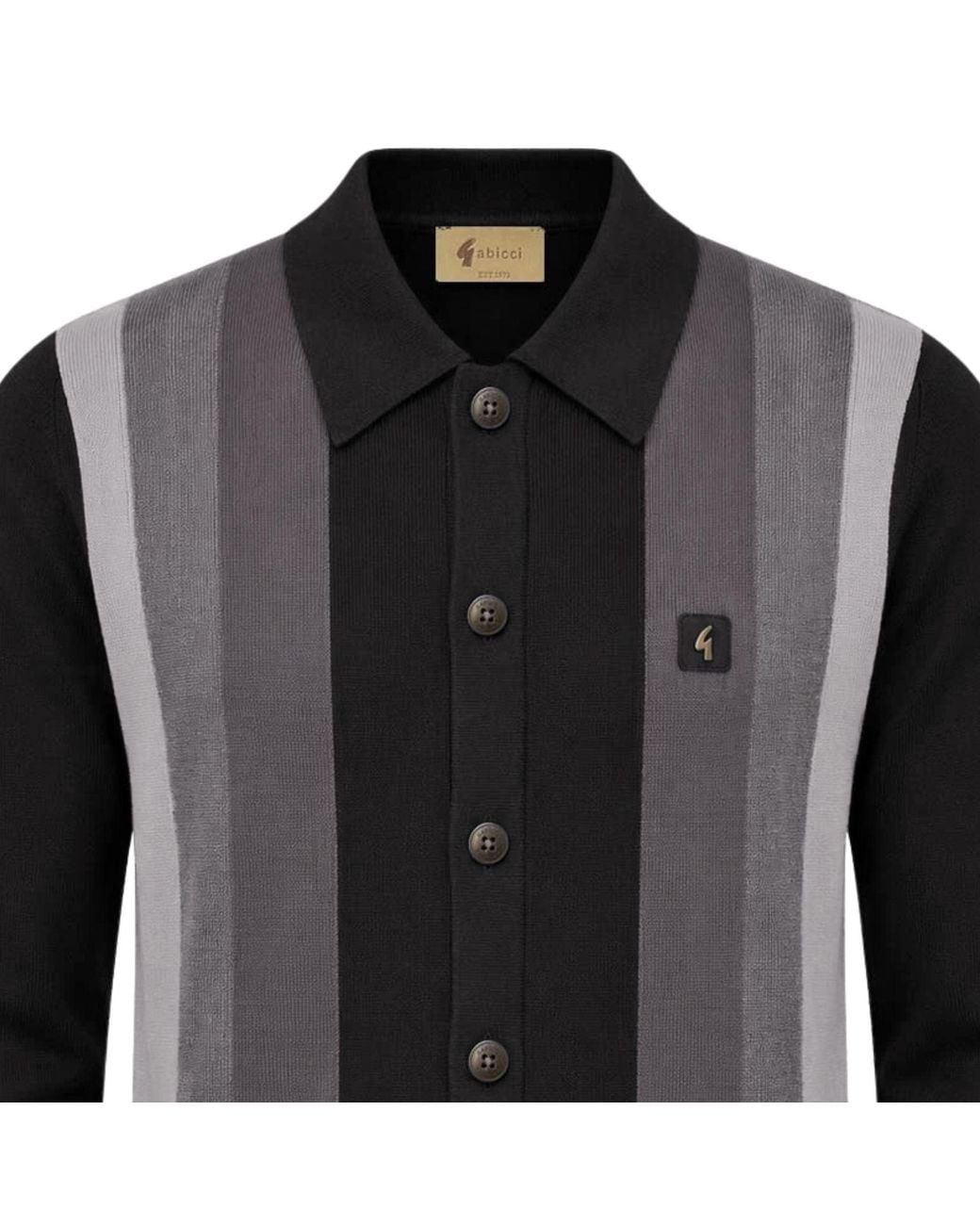 Gabicci Black Pedro Long Sleeve Button Thru Knit Polo for men