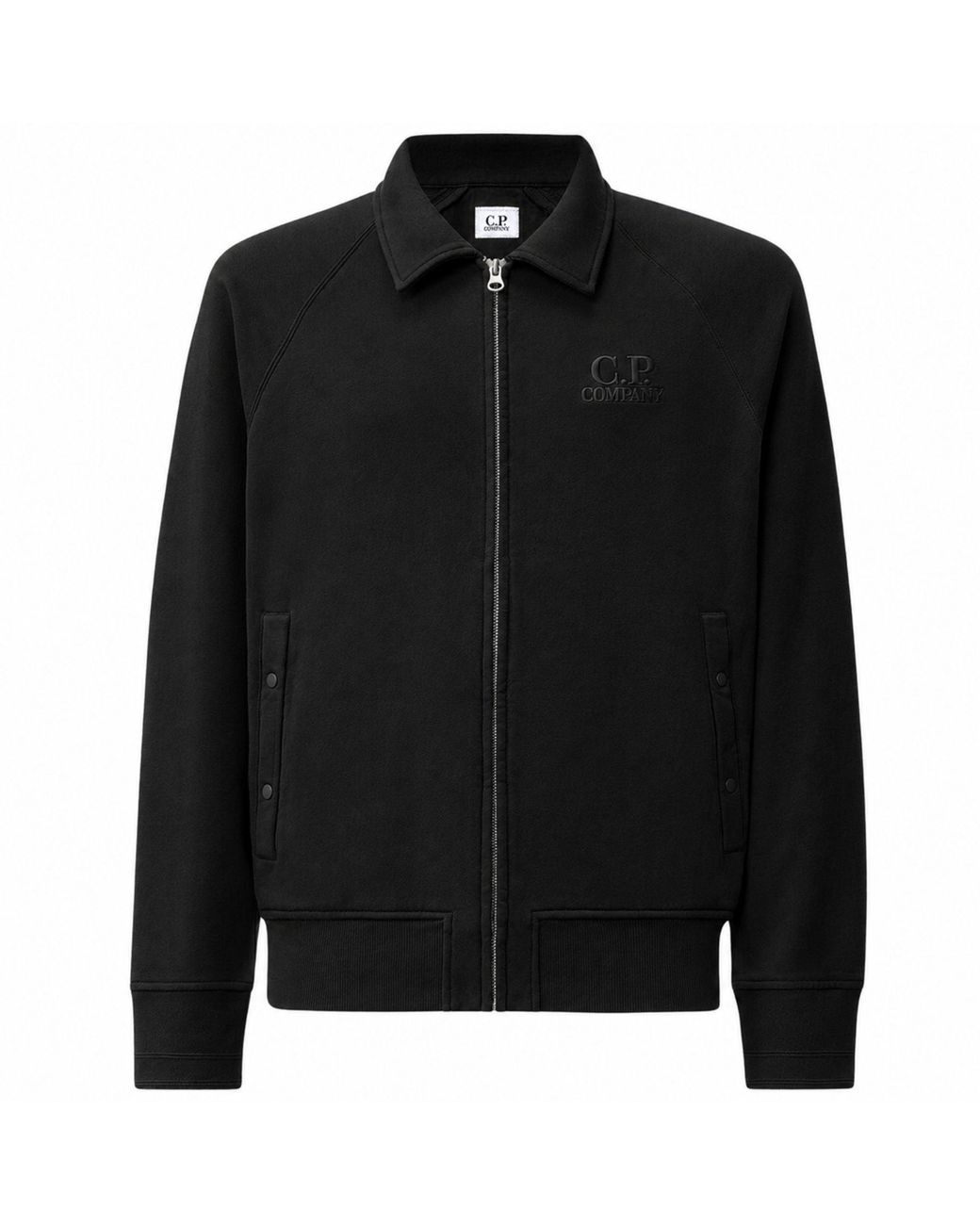 C P Company Black C.P Company Diagonal Raised Fleece Polo Zip Sweatshirt for men