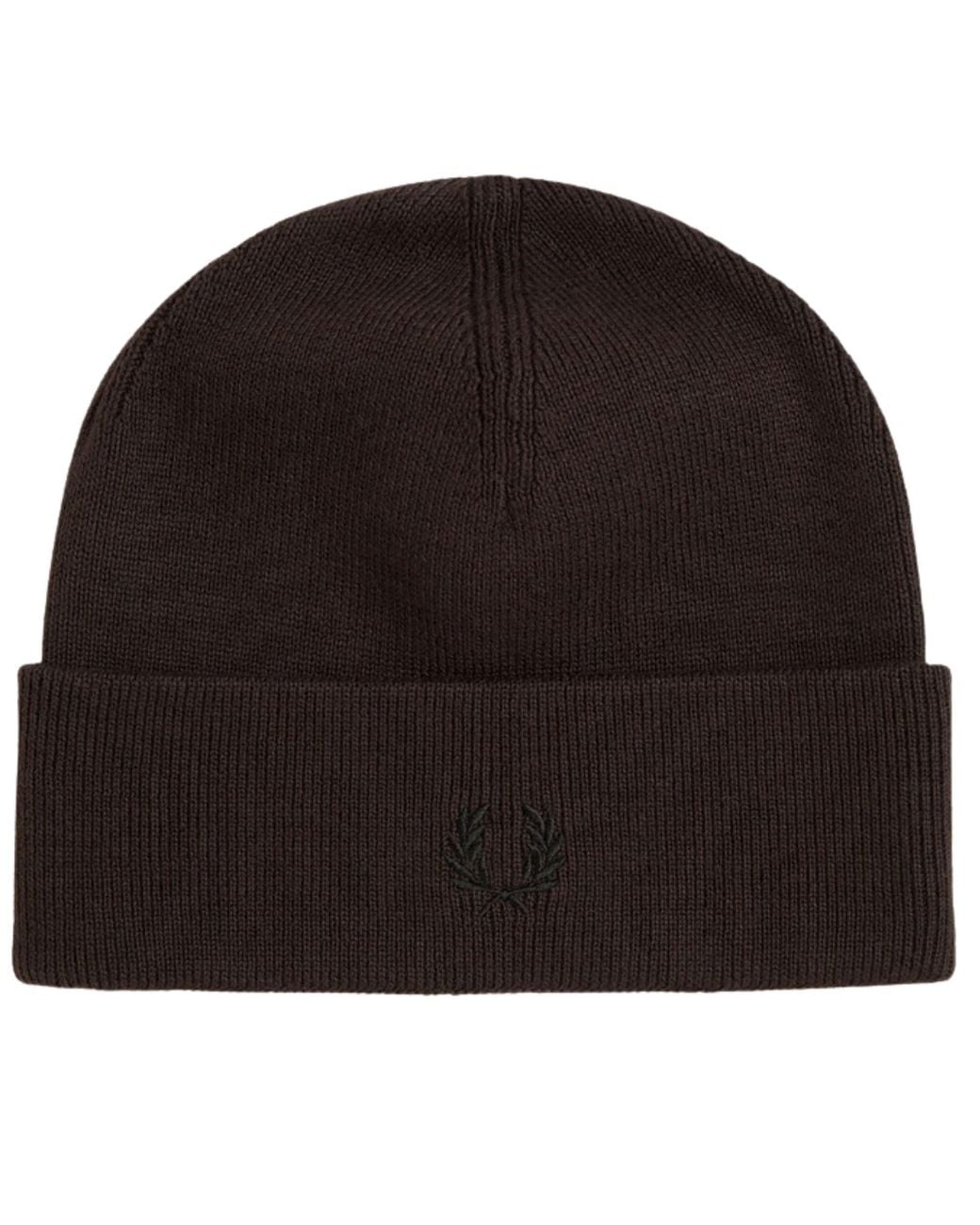 Fred Perry Black Classic Merino Wool Beanie for men