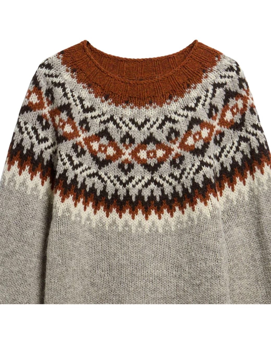 Barbour Gray Scottish Made Fair Isle Crew Neck Jumper for men