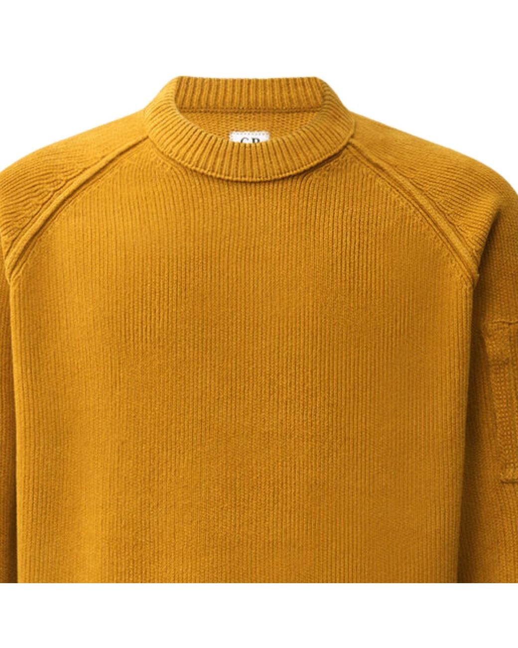 C P Company Yellow Chienille Cotton Knitwear Crewneck Jumper for men