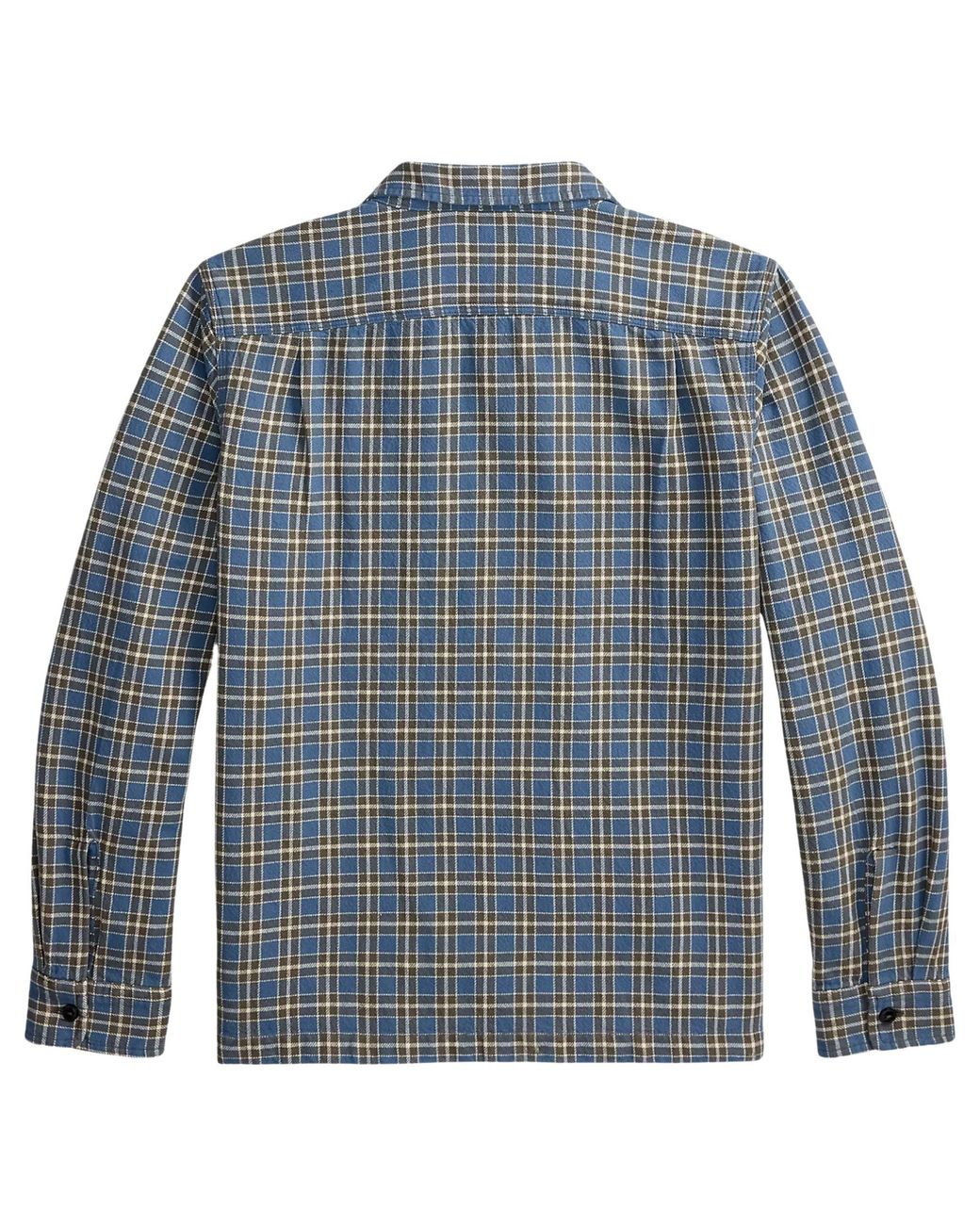 RRL Blue Plaid Twill Camp Shirt for men