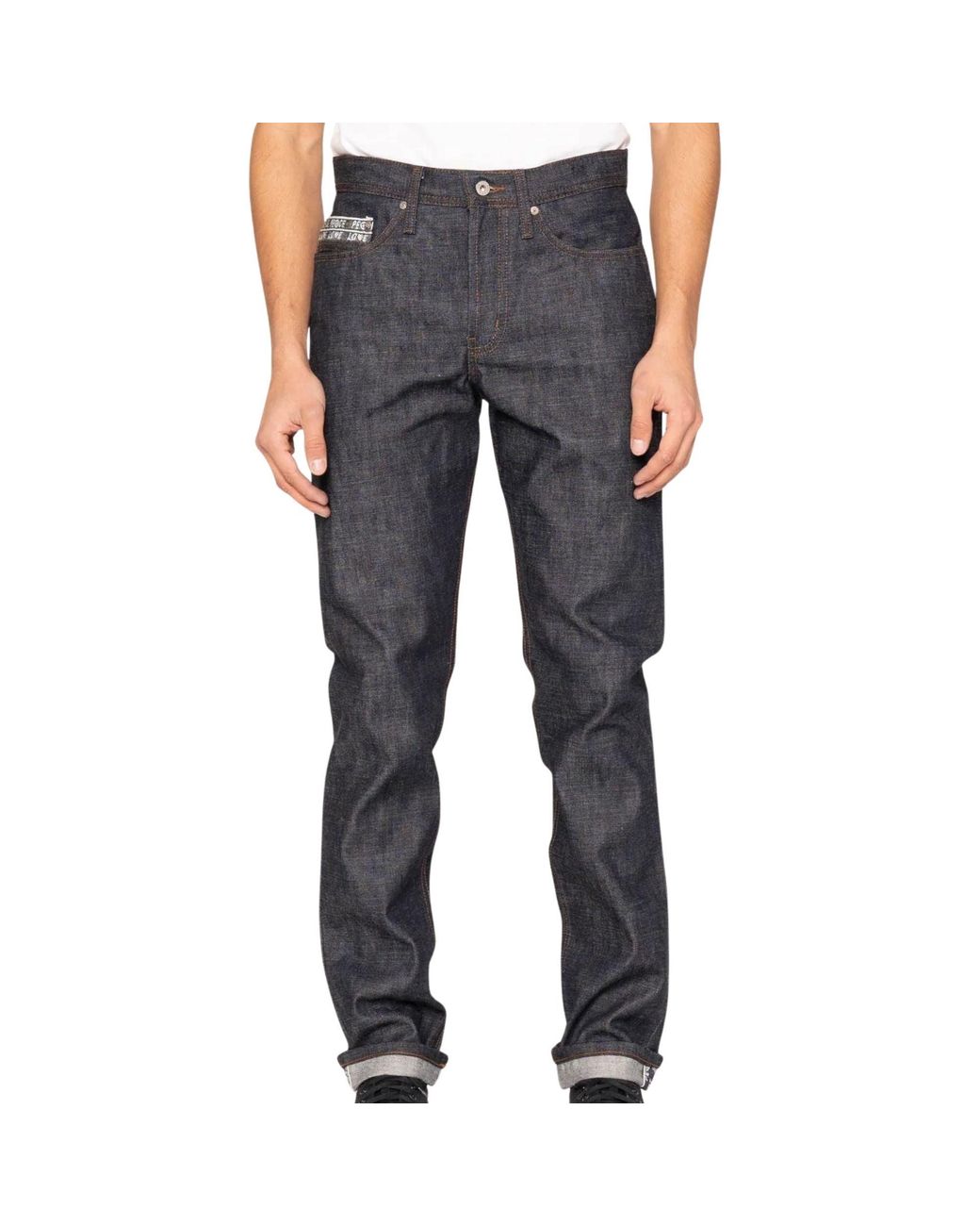 Naked & Famous Black Weird Guy Love & Peace Selvedge Jeans for men