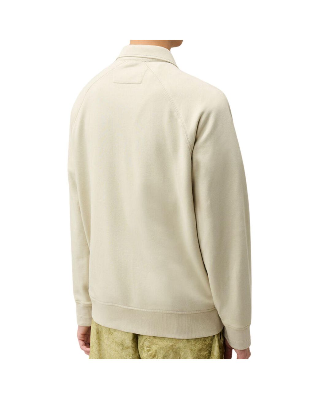 C P Company Natural C.P Company Diagonal Raised Fleece Polo Zip Sweatshirt for men
