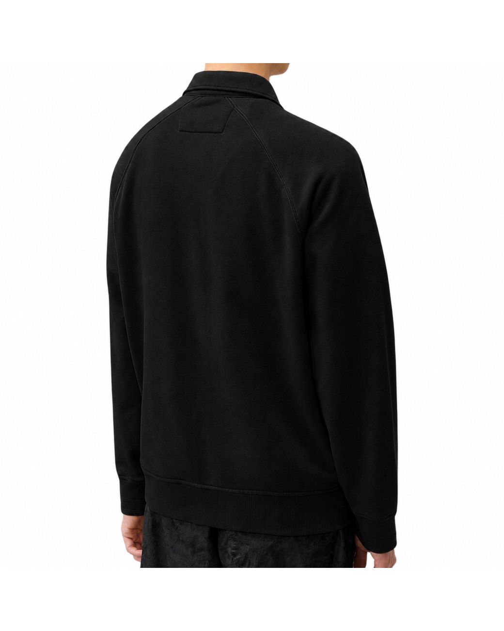 C P Company Black C.P Company Diagonal Raised Fleece Polo Zip Sweatshirt for men