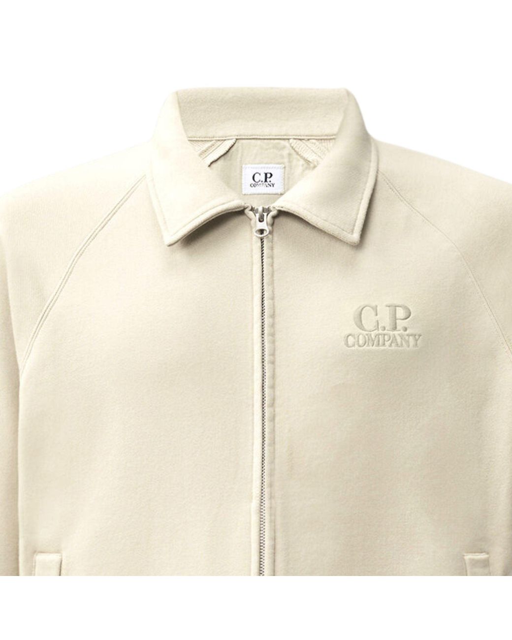 C P Company Natural C.P Company Diagonal Raised Fleece Polo Zip Sweatshirt for men