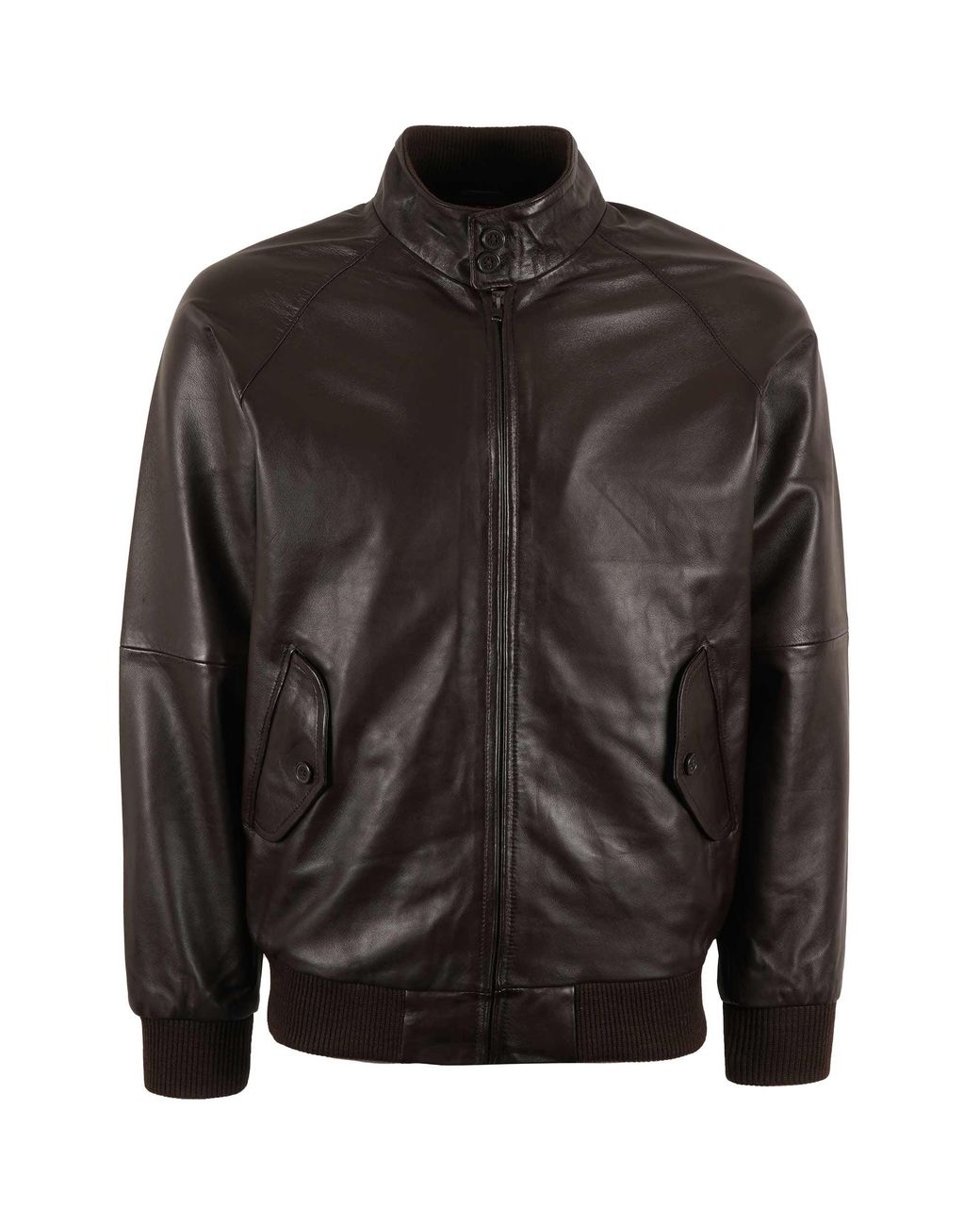 real hoxton Black Leather Harrington Jacket for men