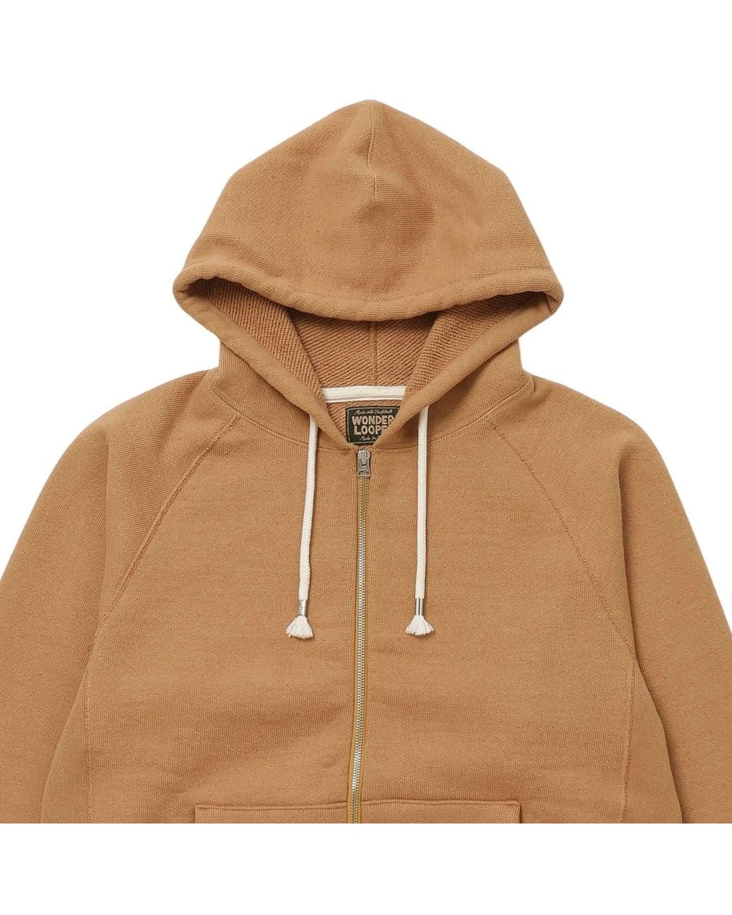 Wonder Looper Brown Double Heavyweight French Terry Foxfibre Zip Hoodie for men