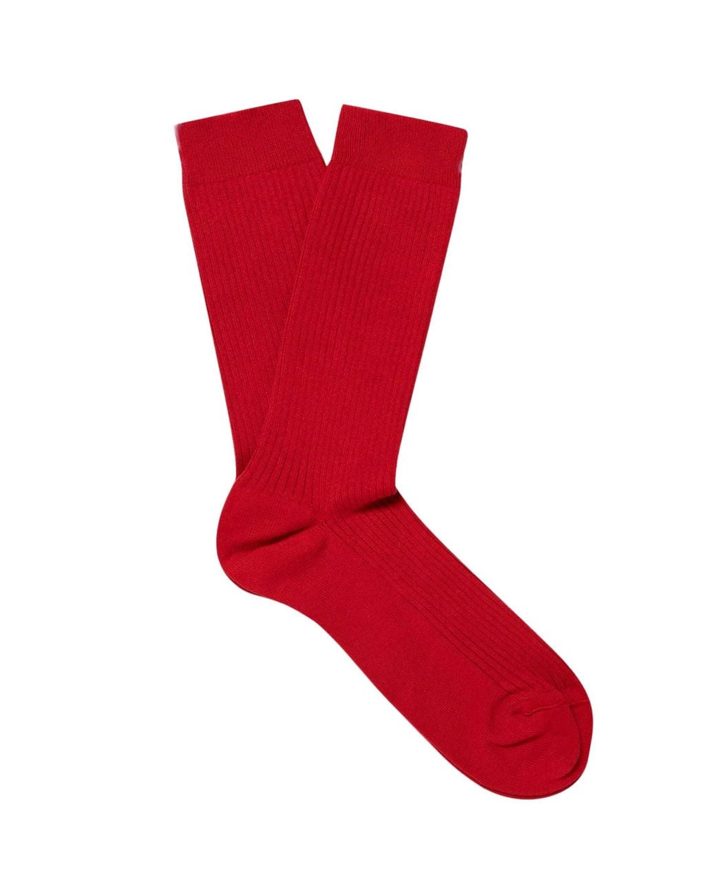 Sunspel Red Cotton Ribbed Socks for men