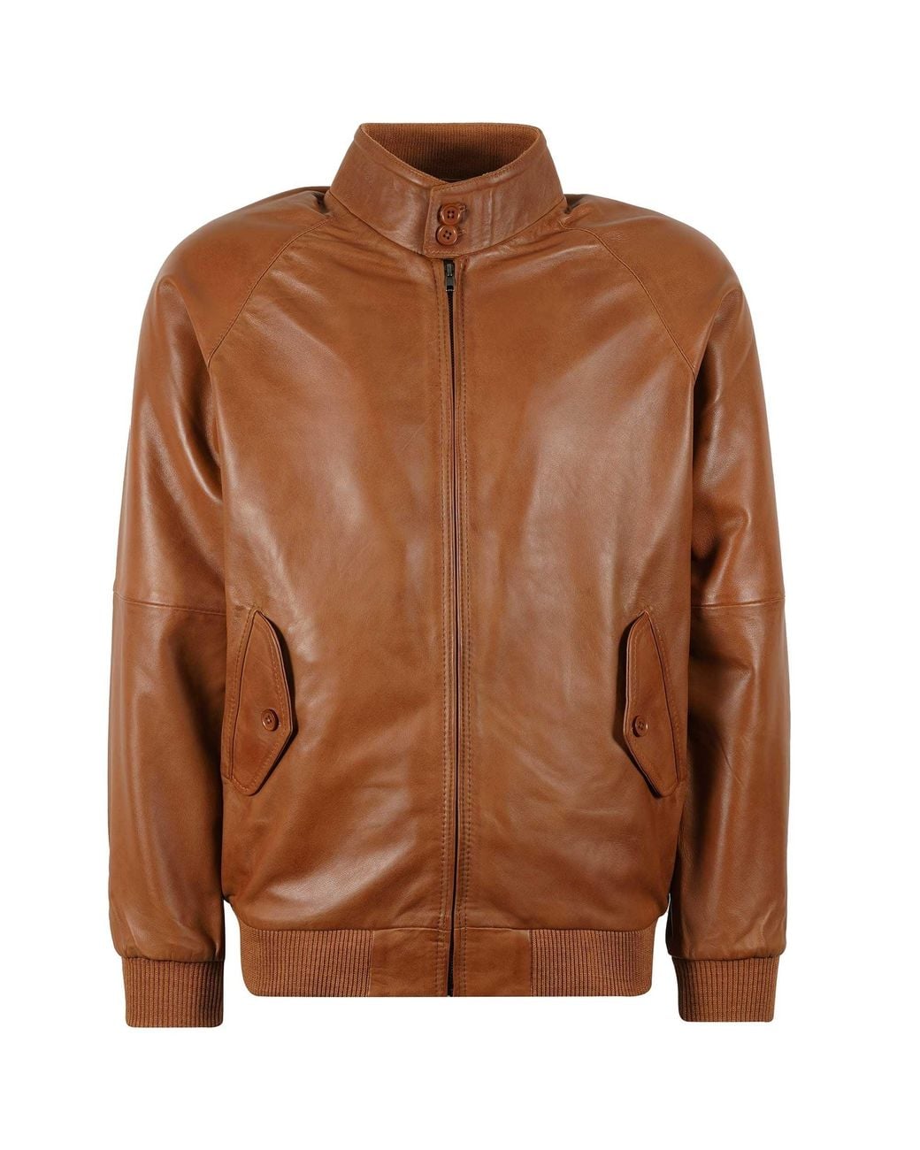 real hoxton Brown Leather Harrington Jacket for men