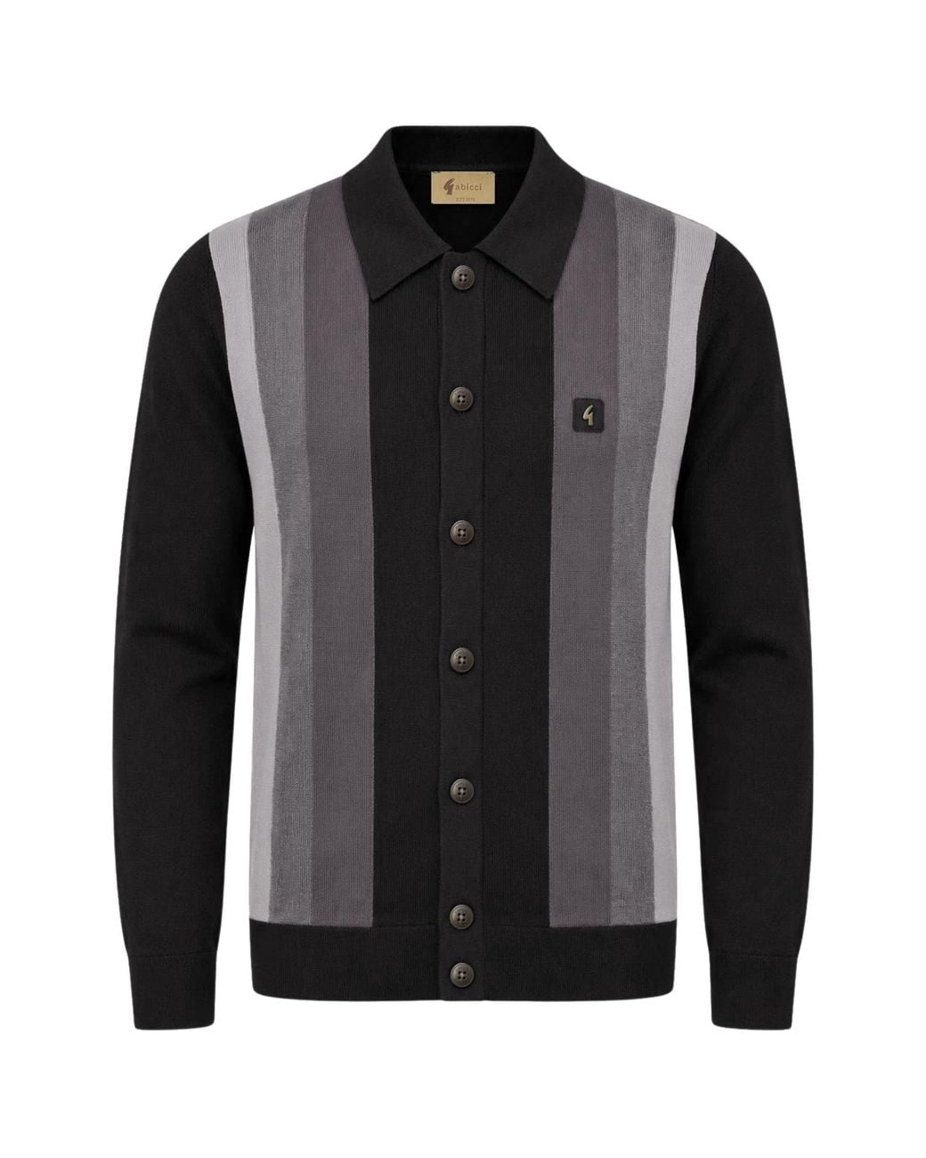 Gabicci Black Pedro Long Sleeve Button Thru Knit Polo for men