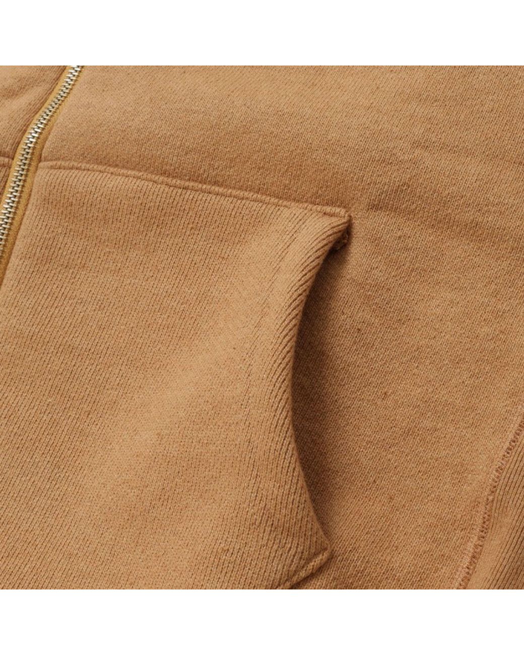 Wonder Looper Brown Double Heavyweight French Terry Foxfibre Zip Hoodie for men