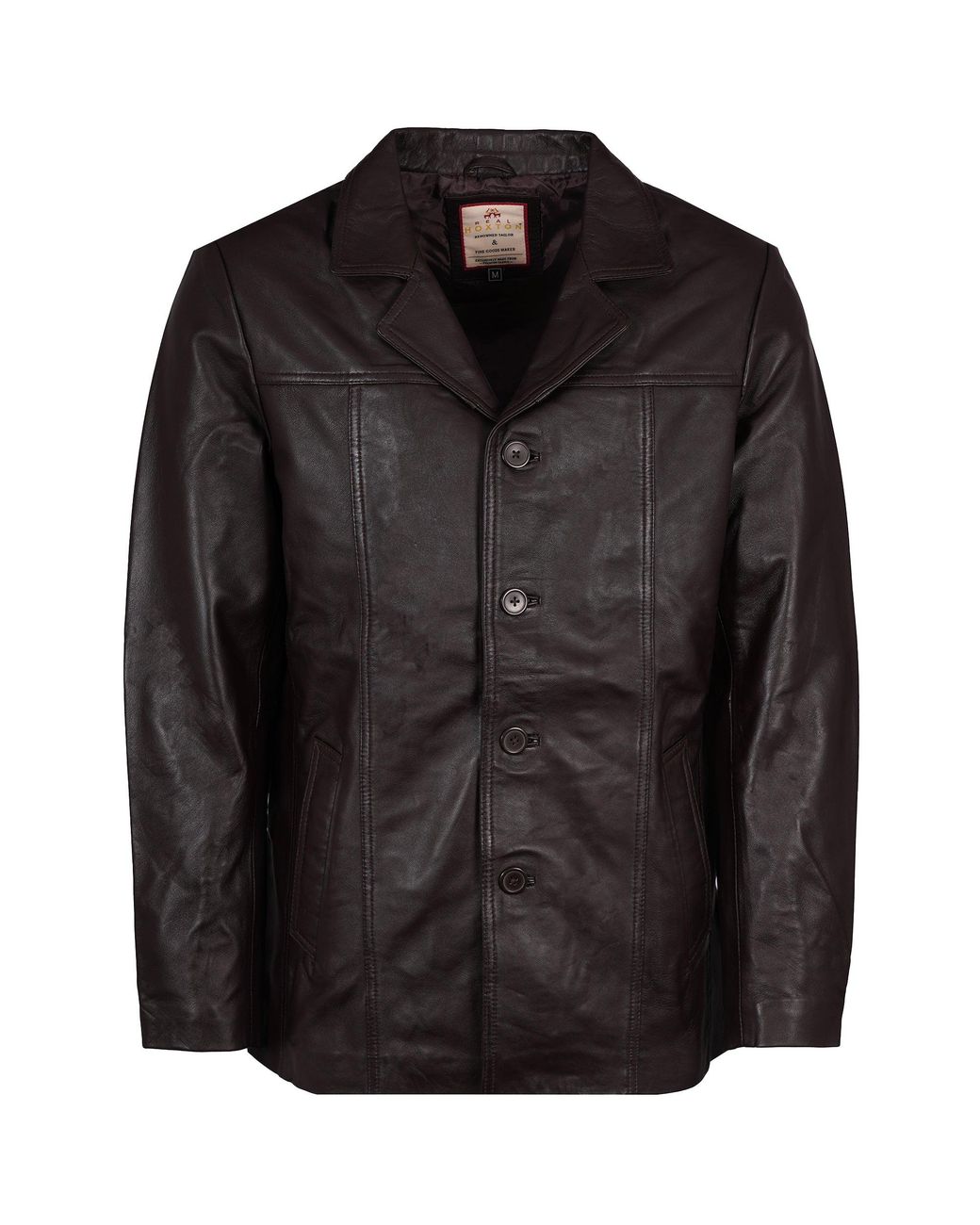 real hoxton Black Leather Reefer Jacket for men