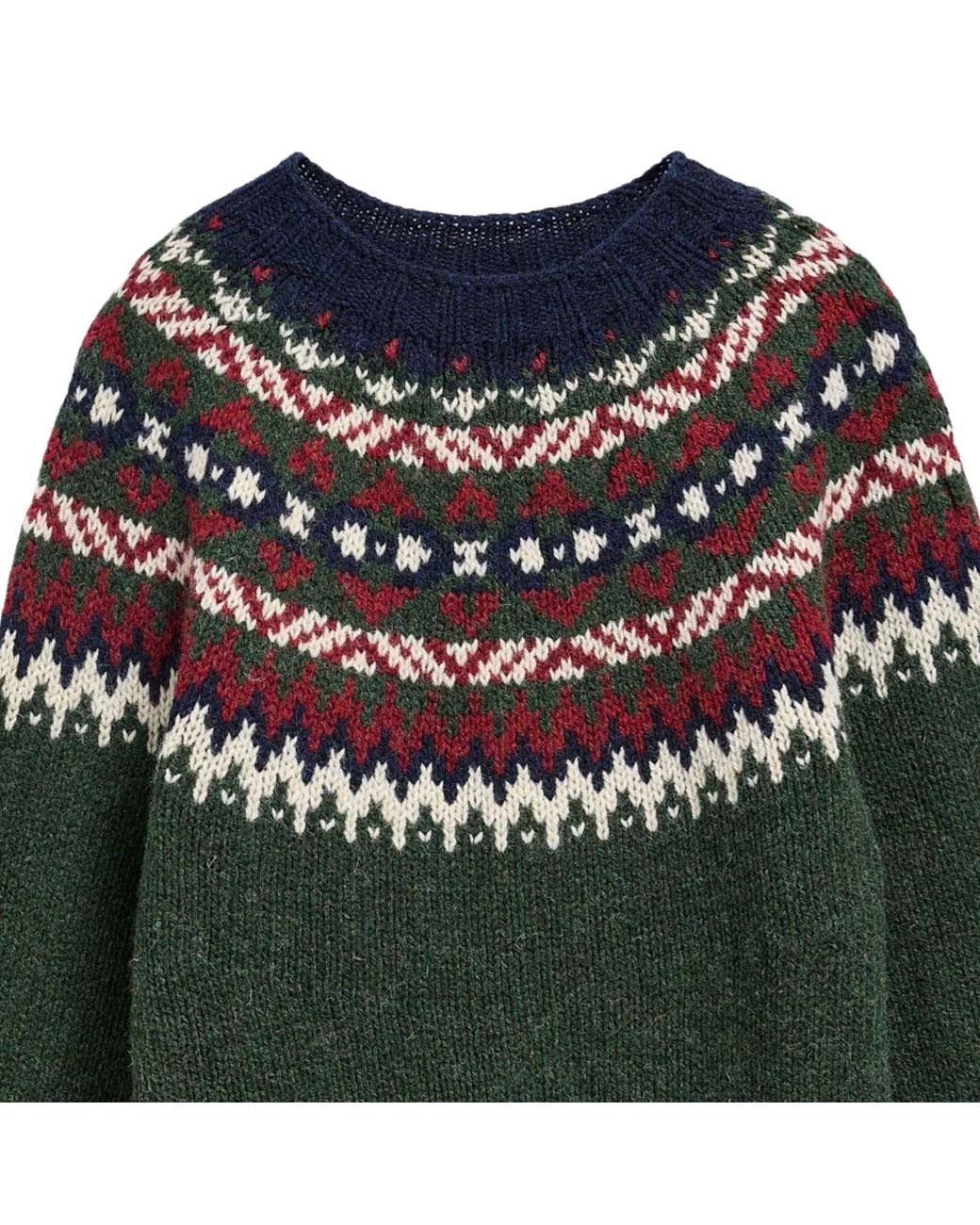 Barbour Green Scottish Made Fair Isle Crew Neck Jumper for men