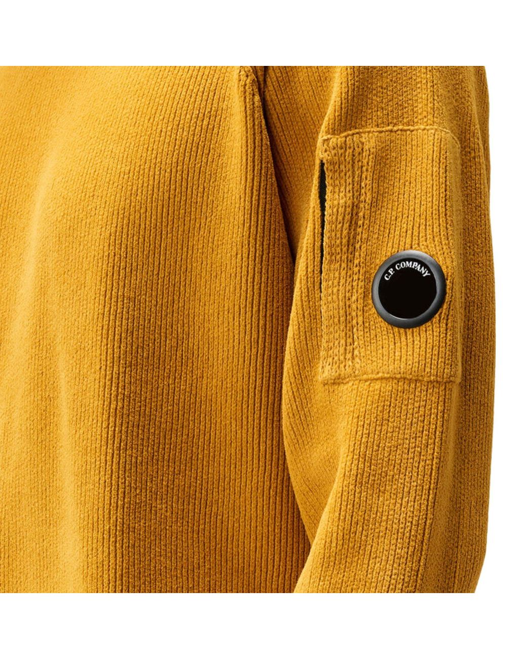 C P Company Yellow Chienille Cotton Knitwear Crewneck Jumper for men