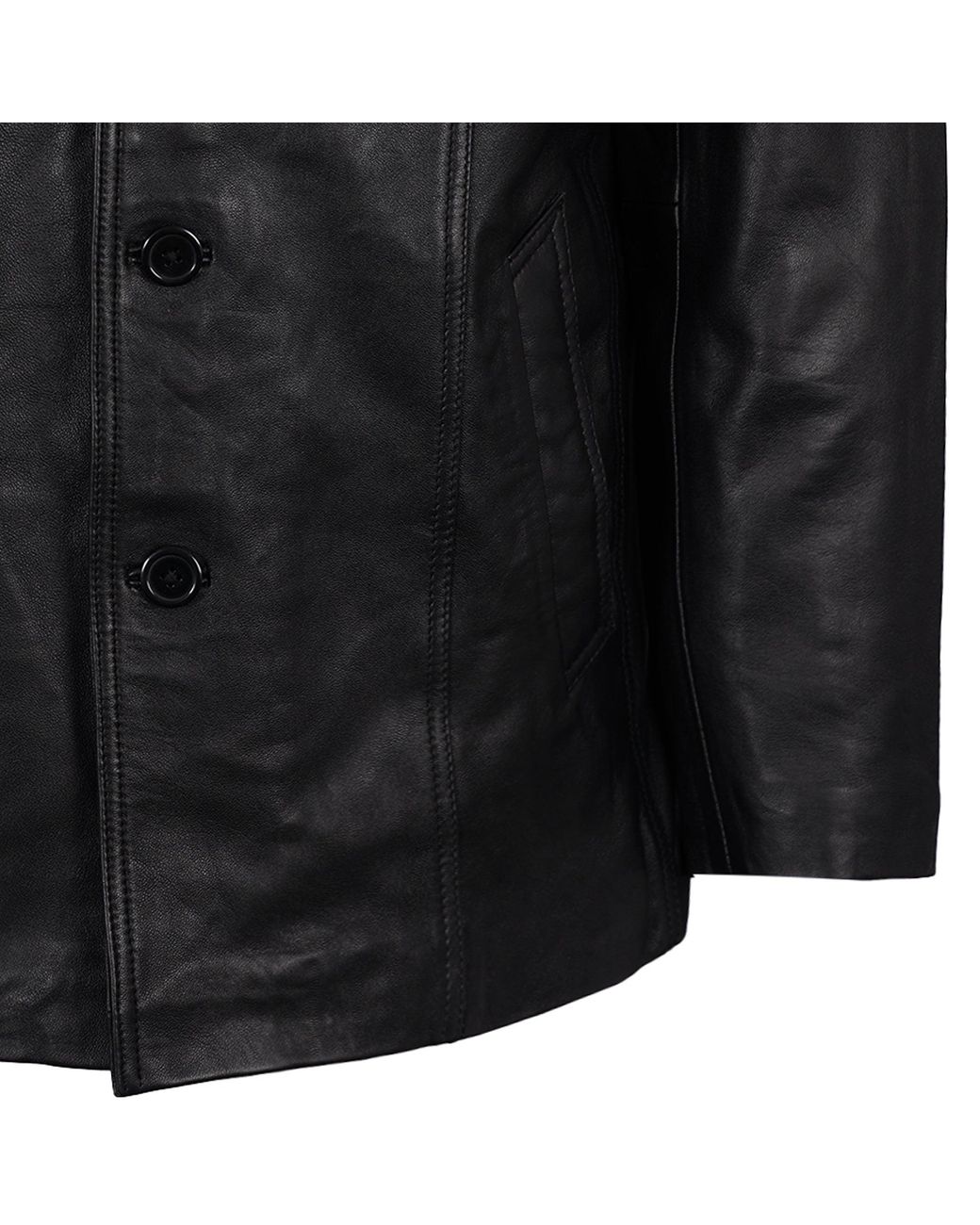 real hoxton Black Leather Reefer Jacket for men