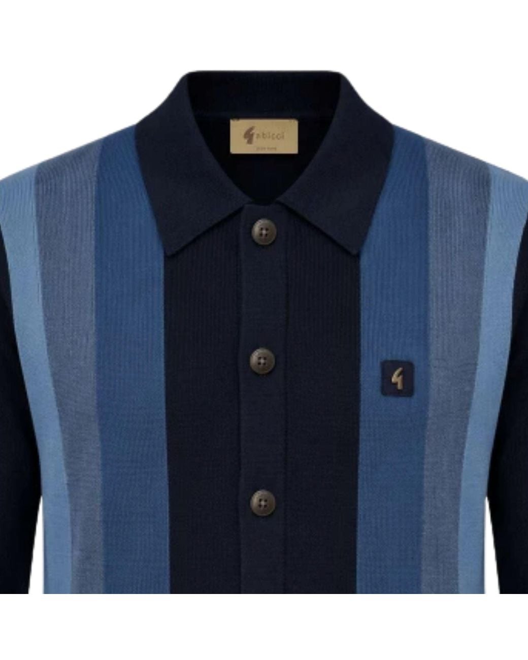 Gabicci Blue Pedro Long Sleeve Button Thru Knit Polo for men